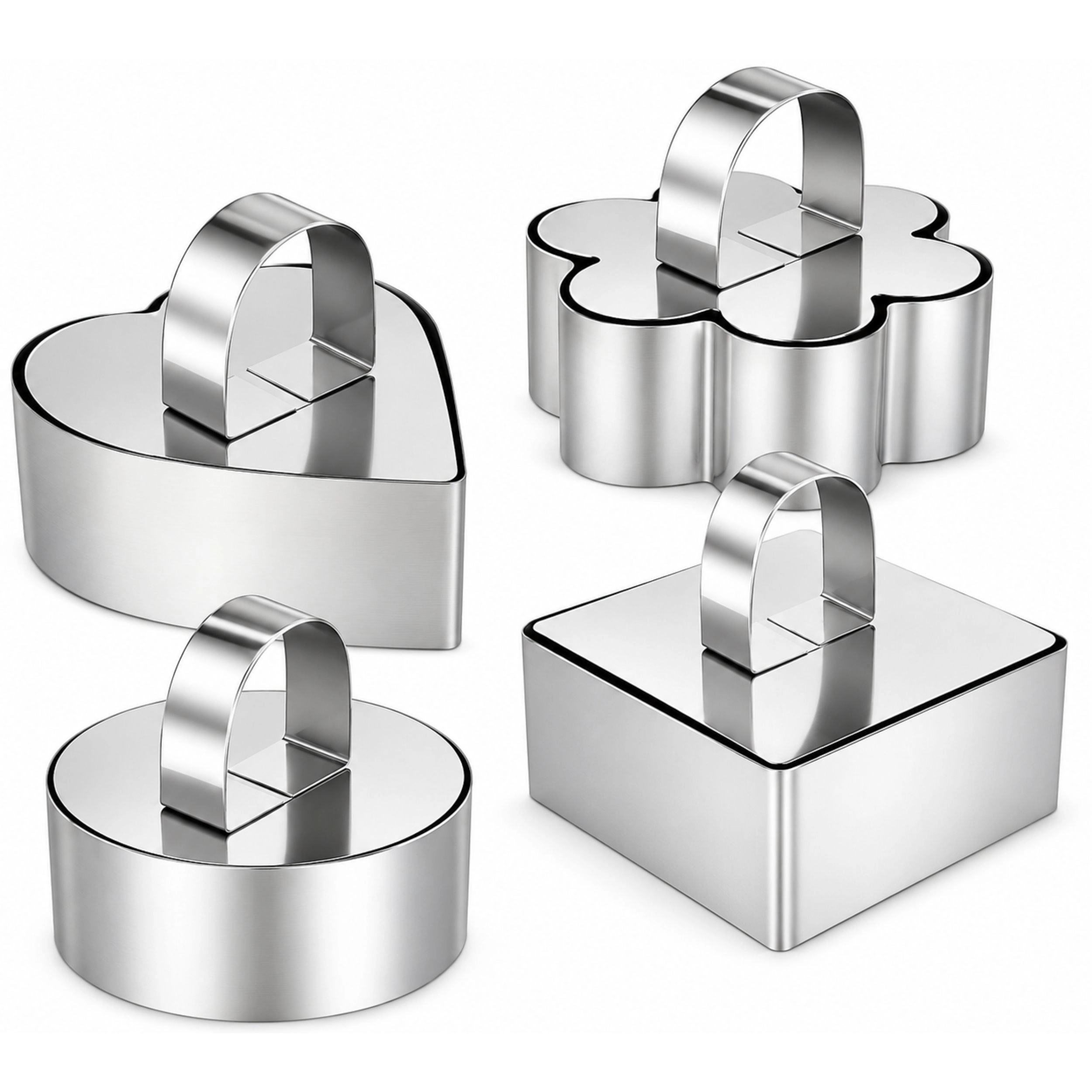 Home Collection Pack of 4 Stainless Steel Mousse Ring Mold Set with Pusher Tools