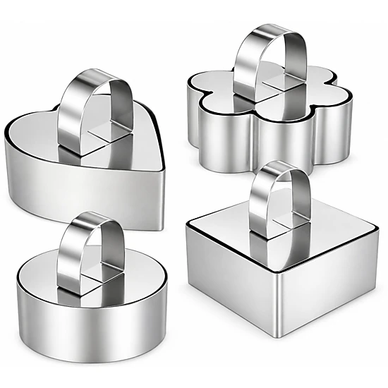 Home Collection Pack of 4 Stainless Steel Mousse Ring Mold Set with Pusher Tools
