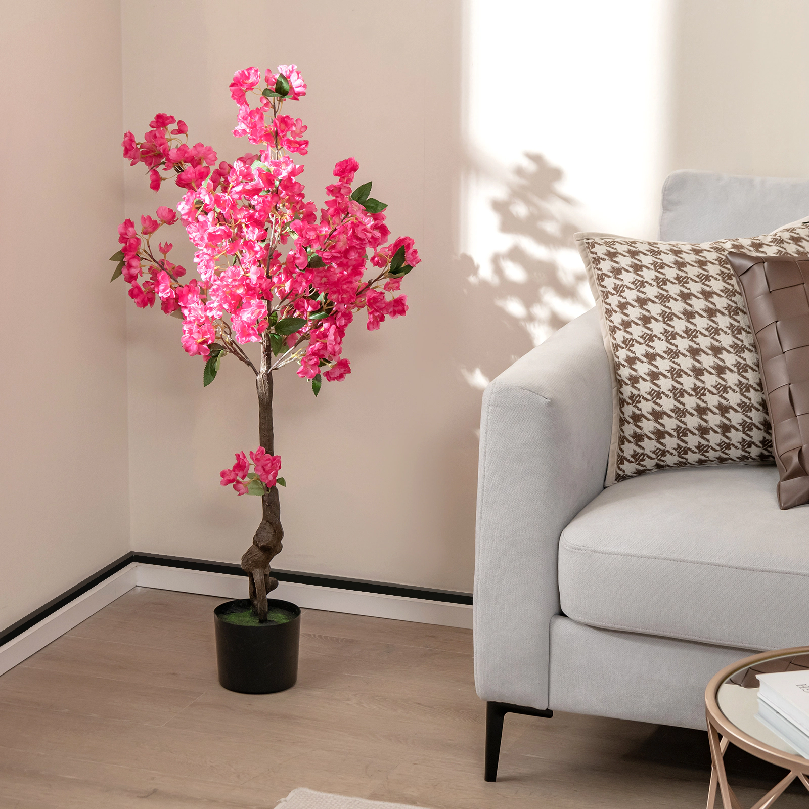 SlickBlue Set of 2 Artificial Plum Blossom Trees with 92 Flowers in Pots for Indoor and Outdoor
