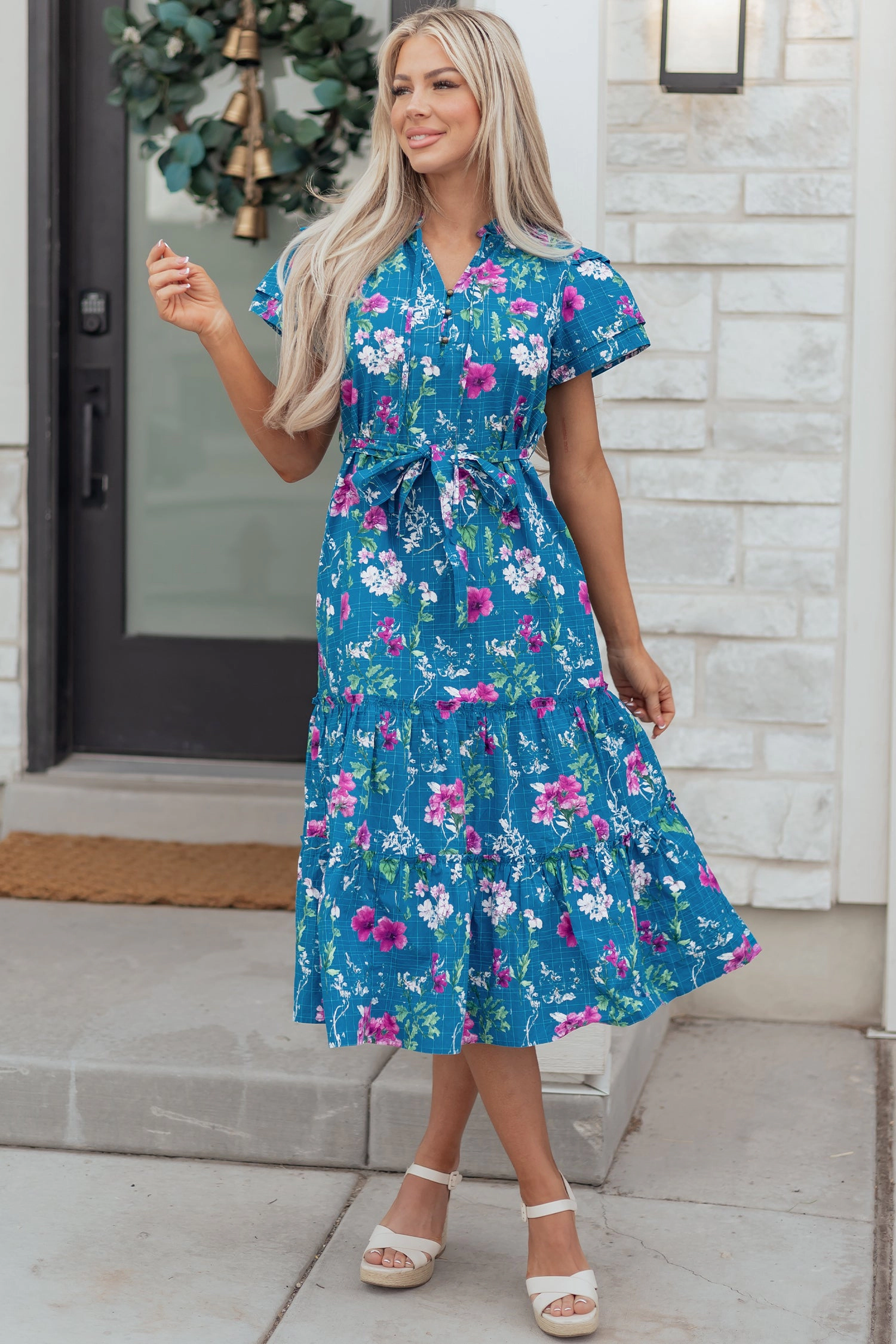 Threaded Pear Women's Tessa Tie Belted Long Dress