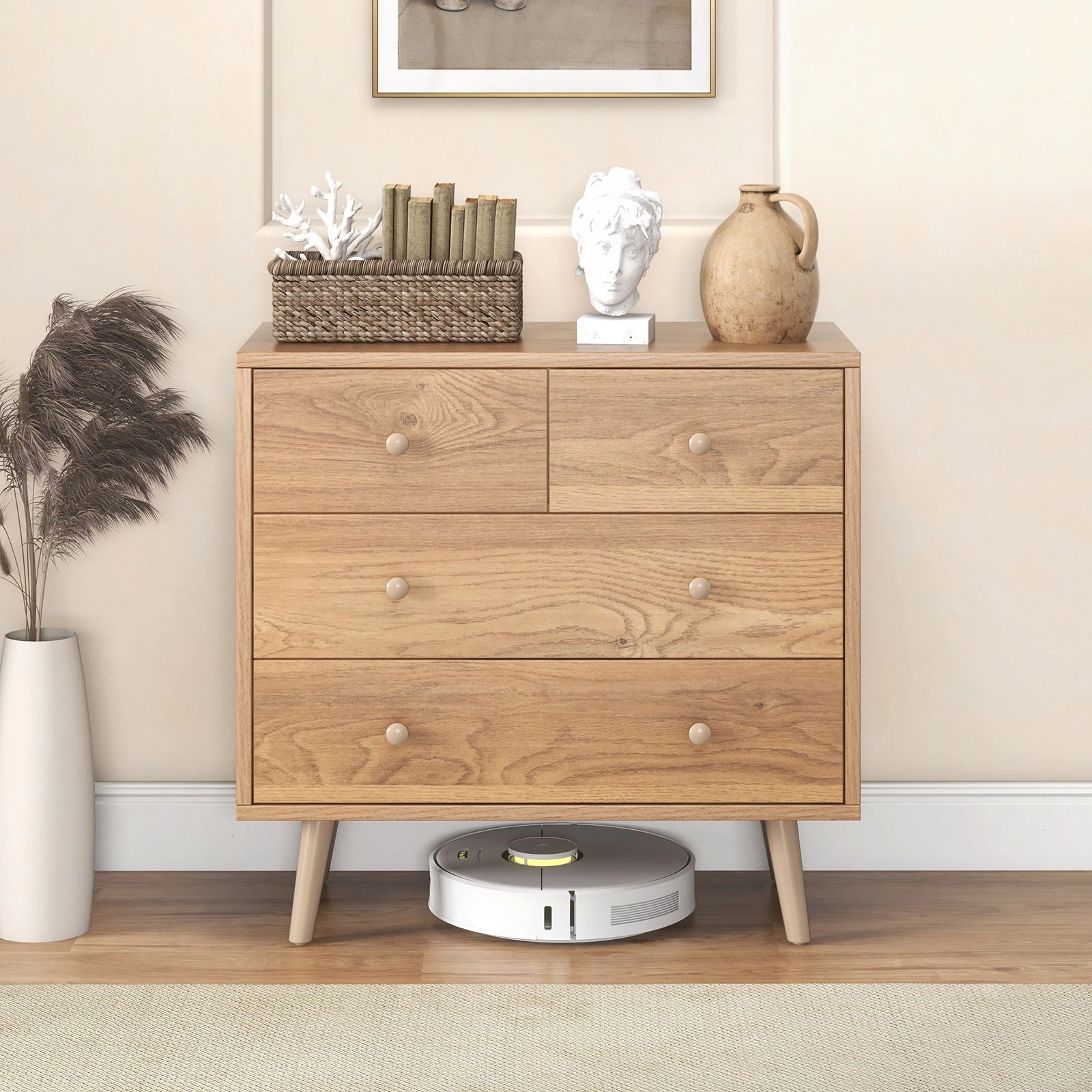 SlickBlue 4-Drawer Wood Dresser with Spacious Top and Metal Glides