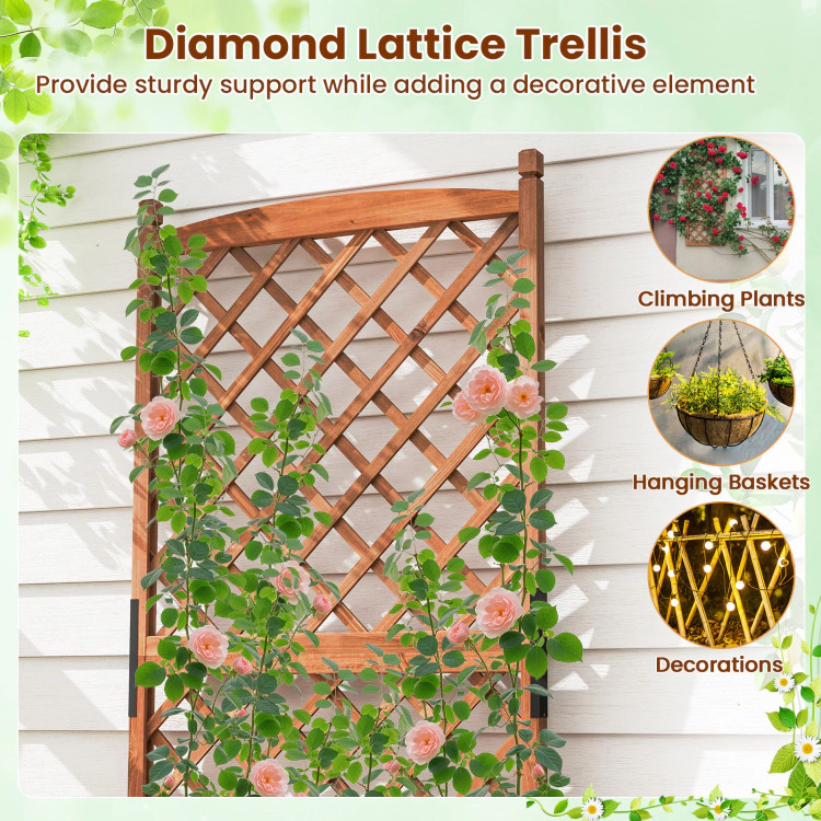 Hivvago 60 Inch Tall Raised Garden Bed with Diamond Lattice Trellis and Drainage Holes-Brown