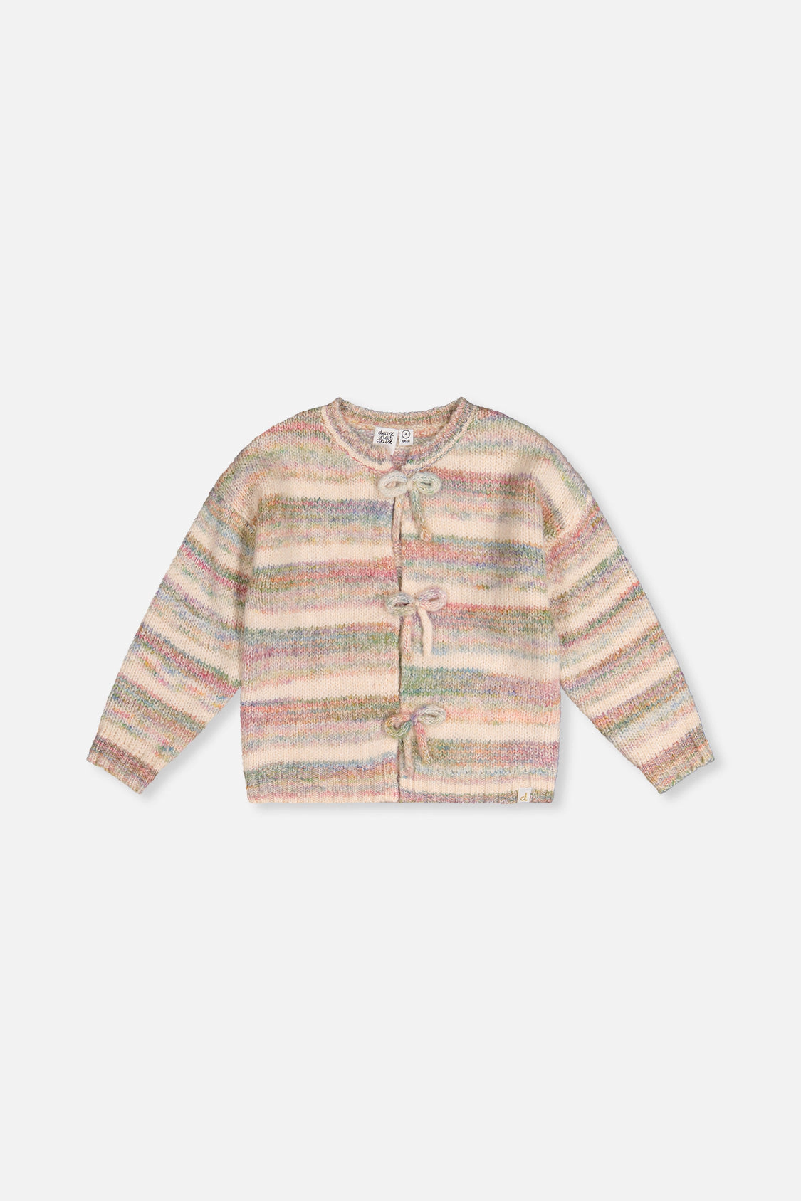 Deux par Girls Striped Bow Appliqué Knitted Cardigan