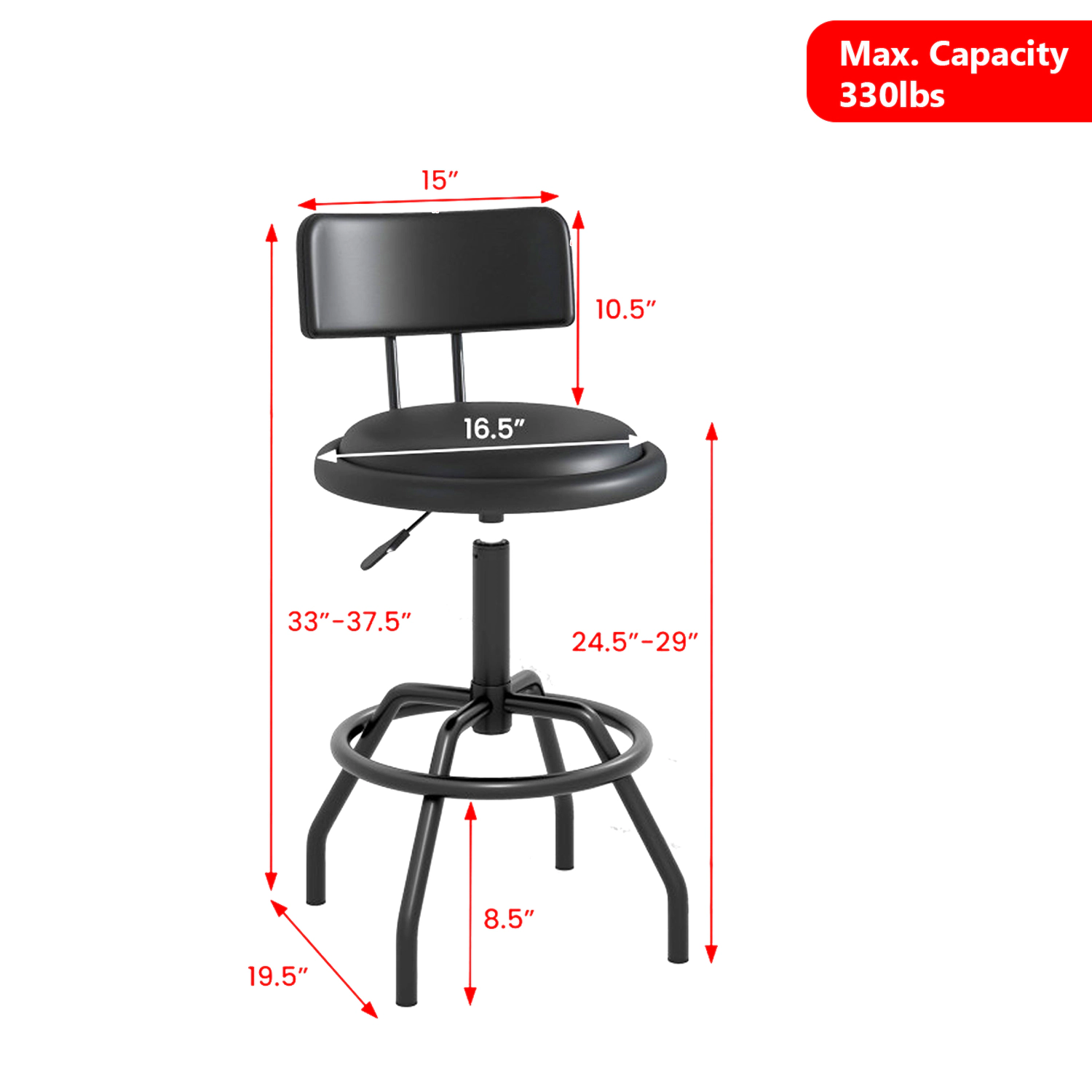 Hivvago 360° Rotating Counter Stools with Upholstered Seat and Ergonomic Backrest
