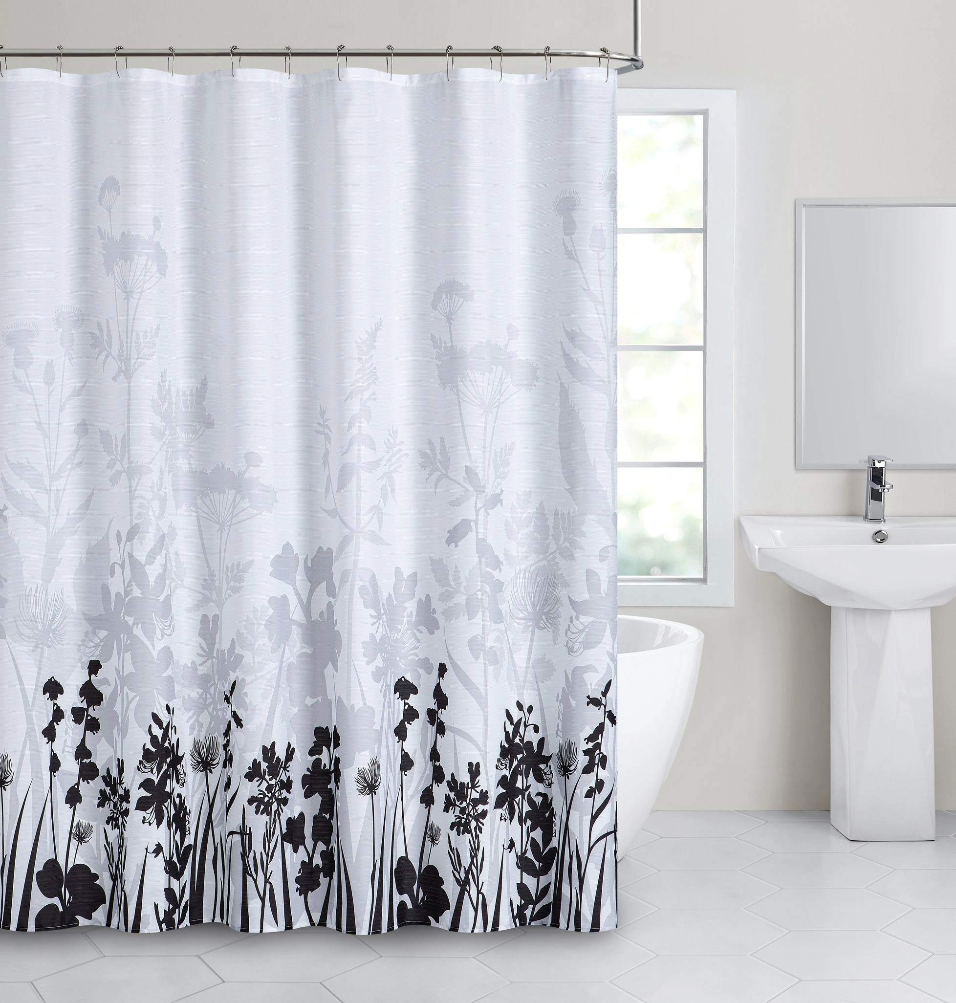 Dainty Home Floral Field Printed Fabric 3D Designed Textured Fabric Shower Curtain 70" x 72"