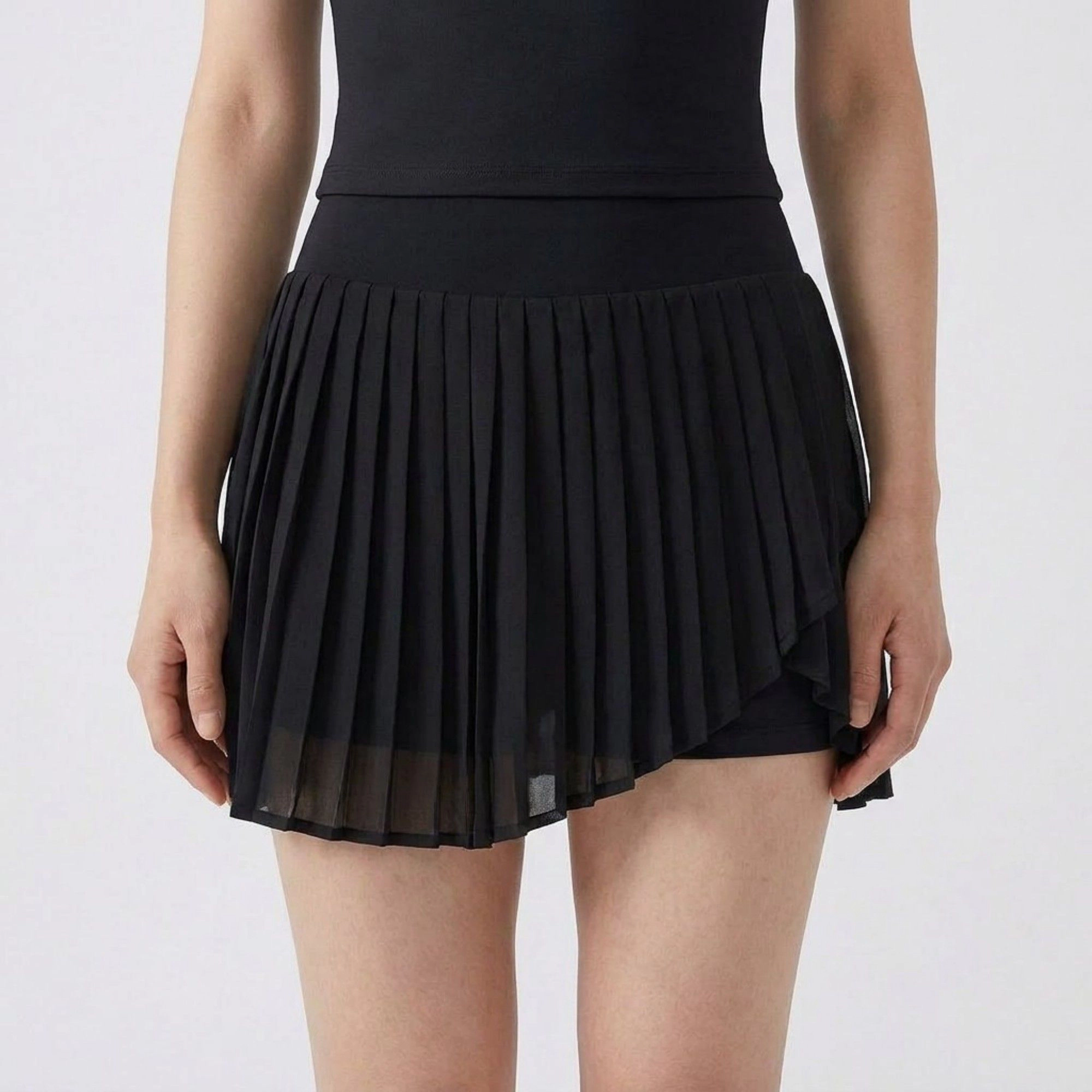 Anna-Kaci Women's High-Waist Pleated Athletic Skort with Sheer Overlay Wide Waistband and Built-In Shorts