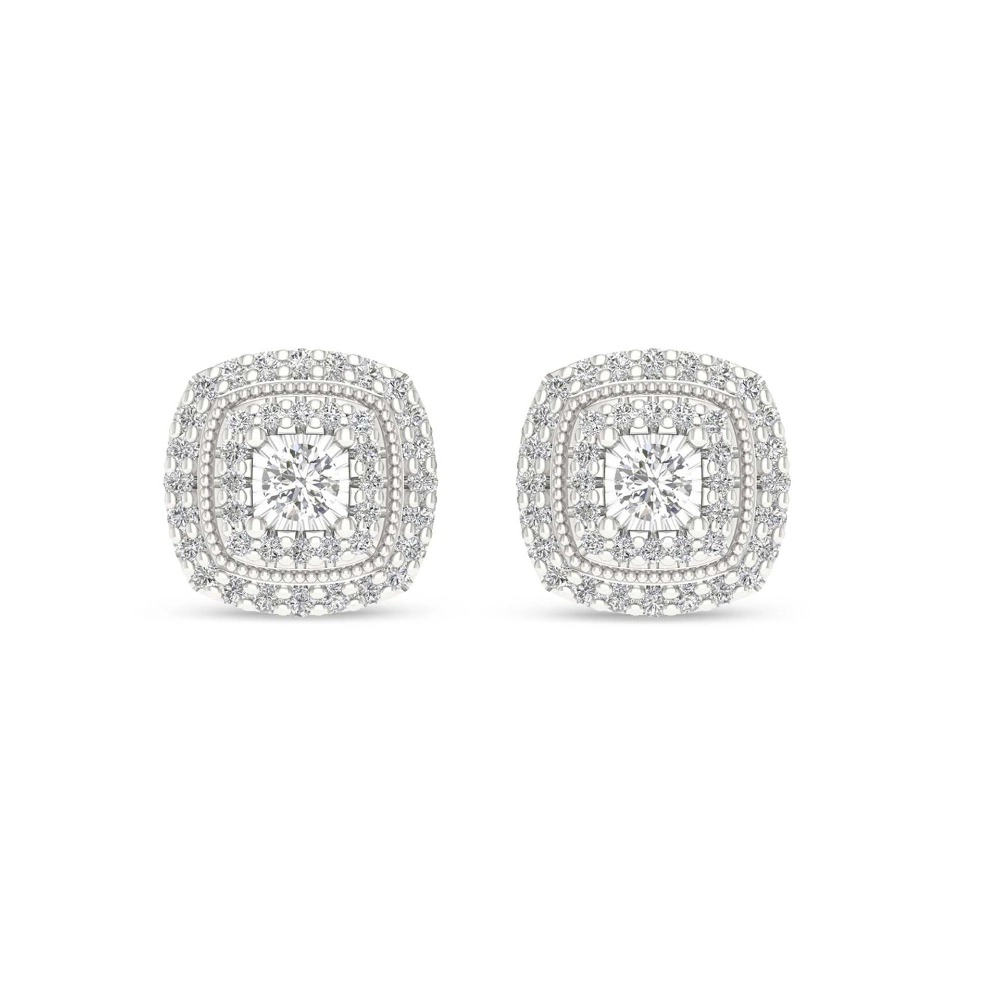 Wardrobe Whimsy Cushion Shape Halo Cubic Zirconia Stud Earrings Classic Elegant Jewelry
