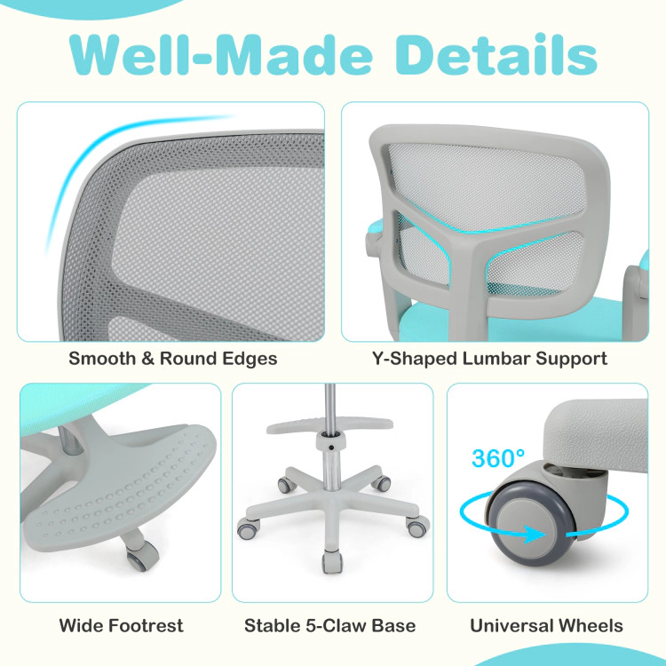 Hivvago Kids Desk Chair Children Study With Adjustable Height Armrest And Footrest
