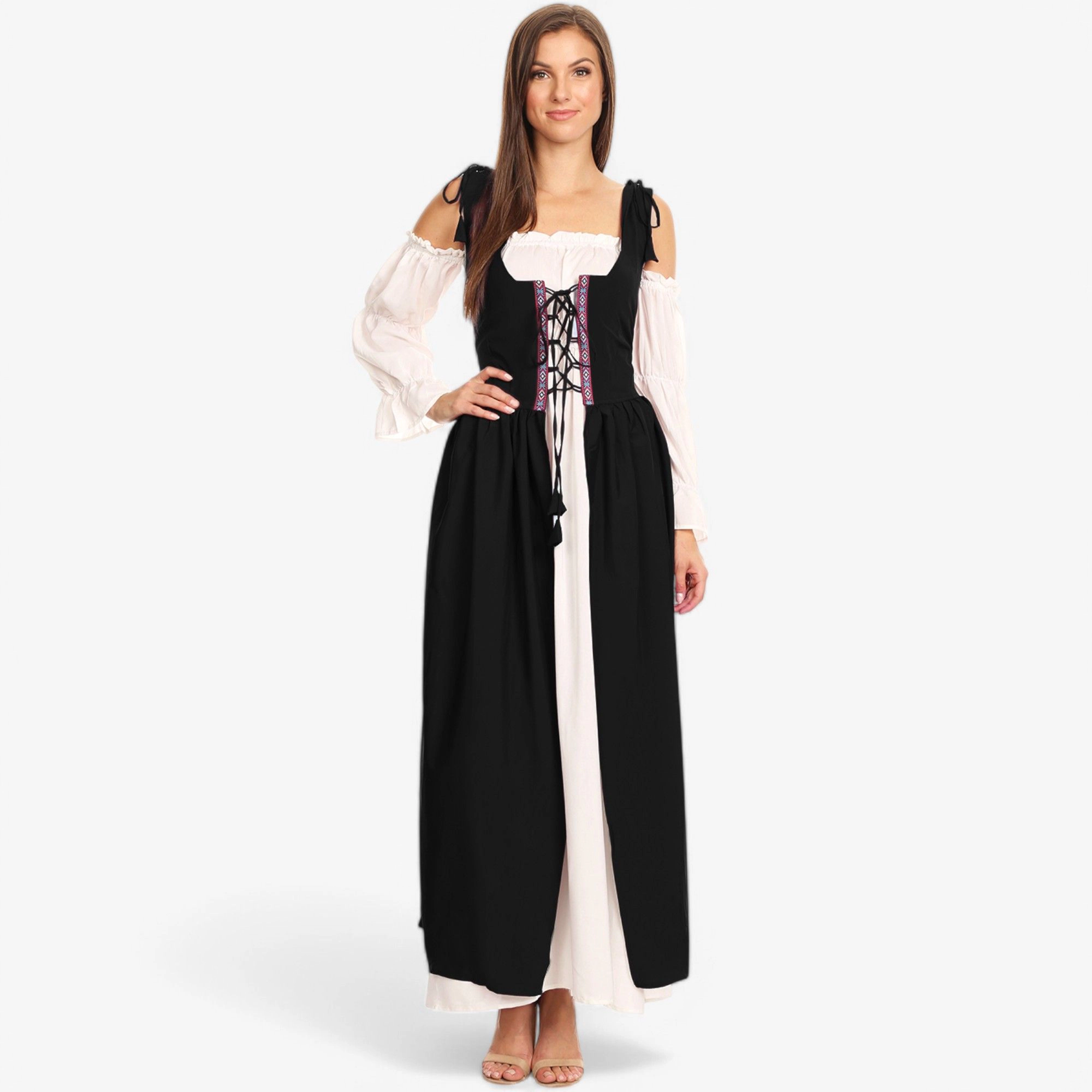 Anna-Kaci Women's Renaissance Lace-Up Shoulder Tie Straps Overdress