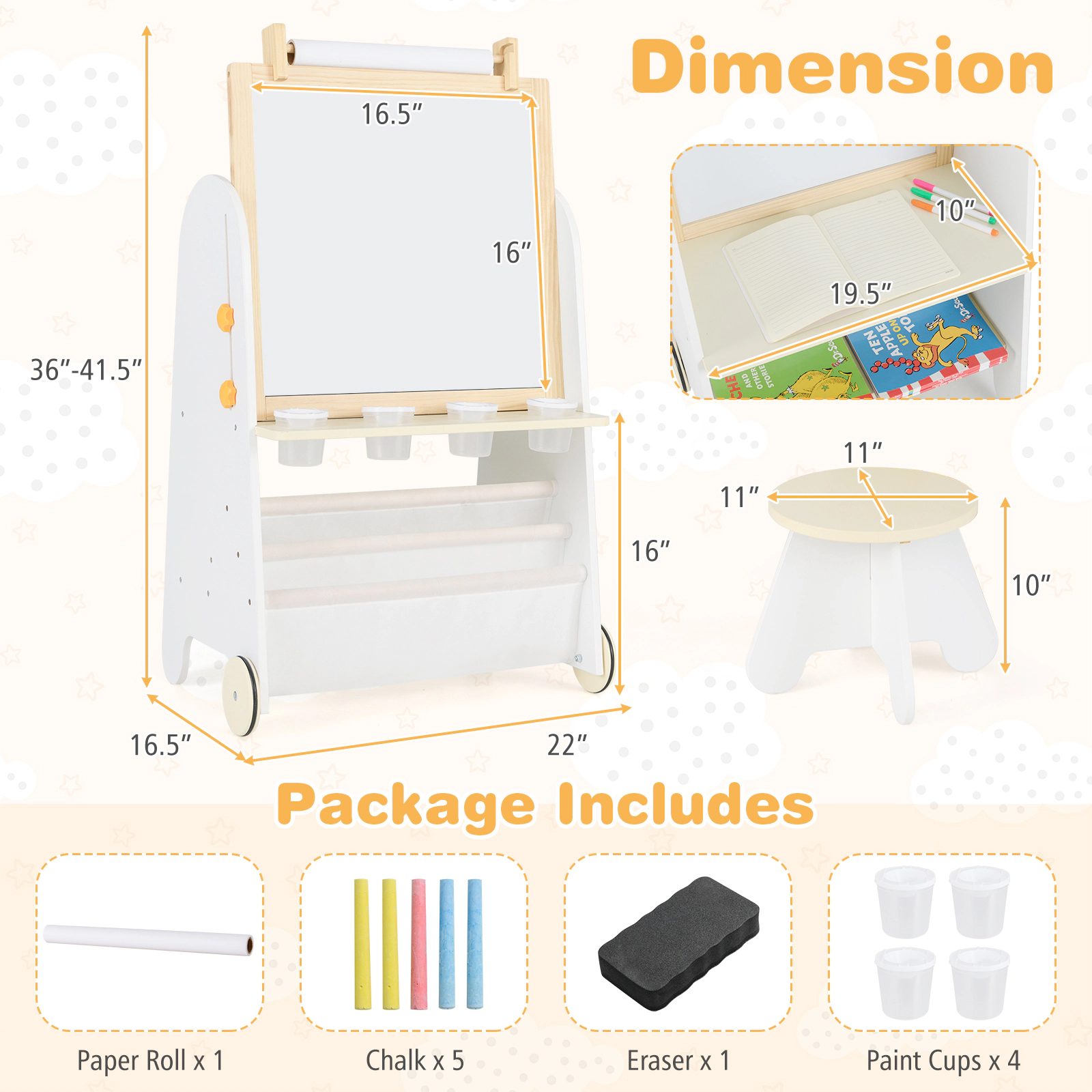 4-in-1 Toddler Art Easel and Activity Table Set with Stool Magnetic Whiteboard Chalkboard 10-ft Paper Roll Natural
