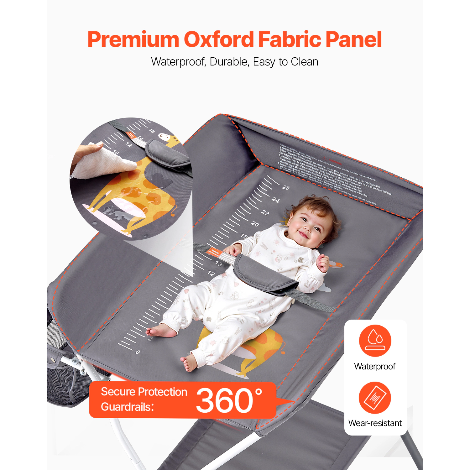HONGGE Foldable Baby Changing Table with Side Basket, Adjustable Height, Lockable Wheels