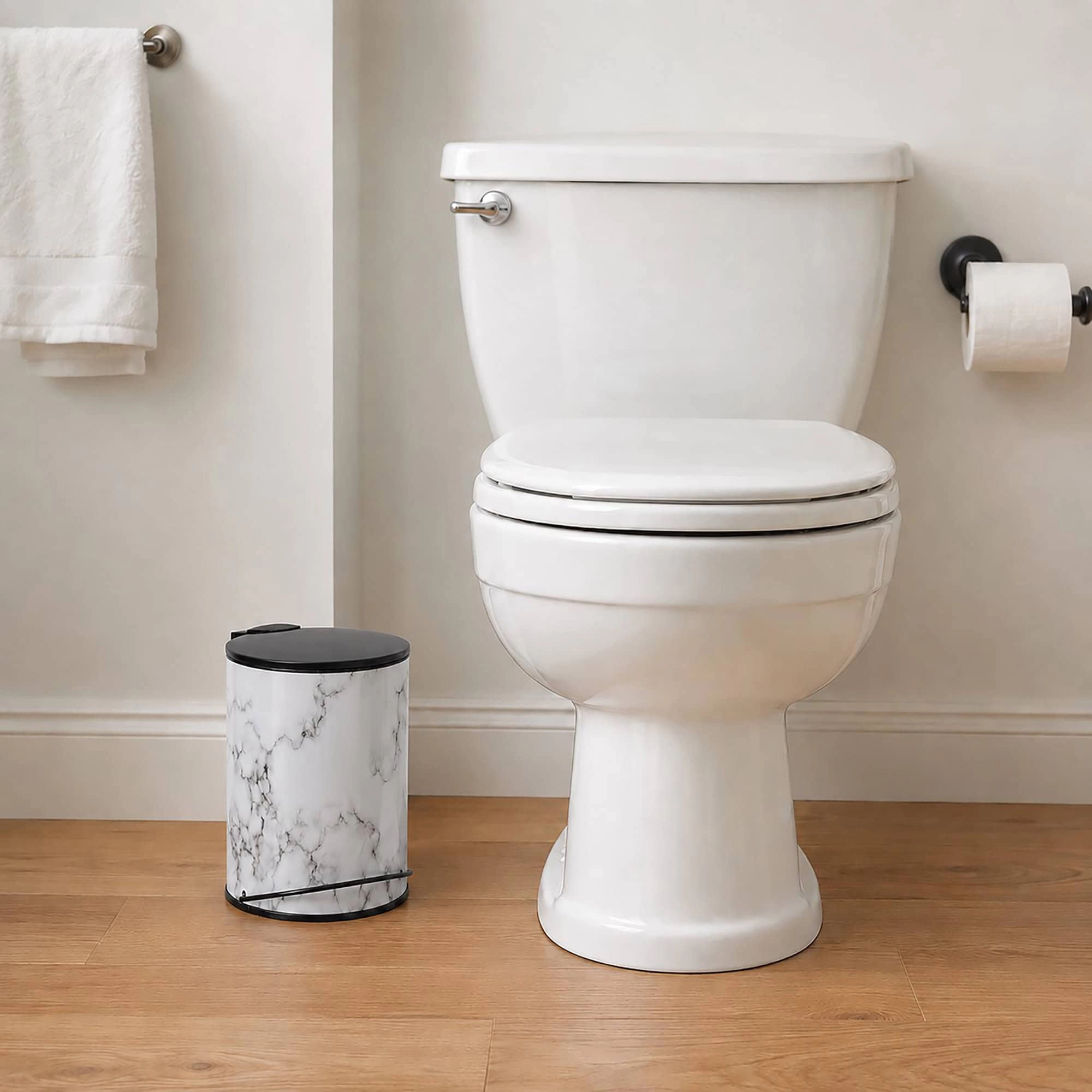 Evideco French Home Goods Carrara Noir Marble-Look 3 L Metal Pedal Trash Can