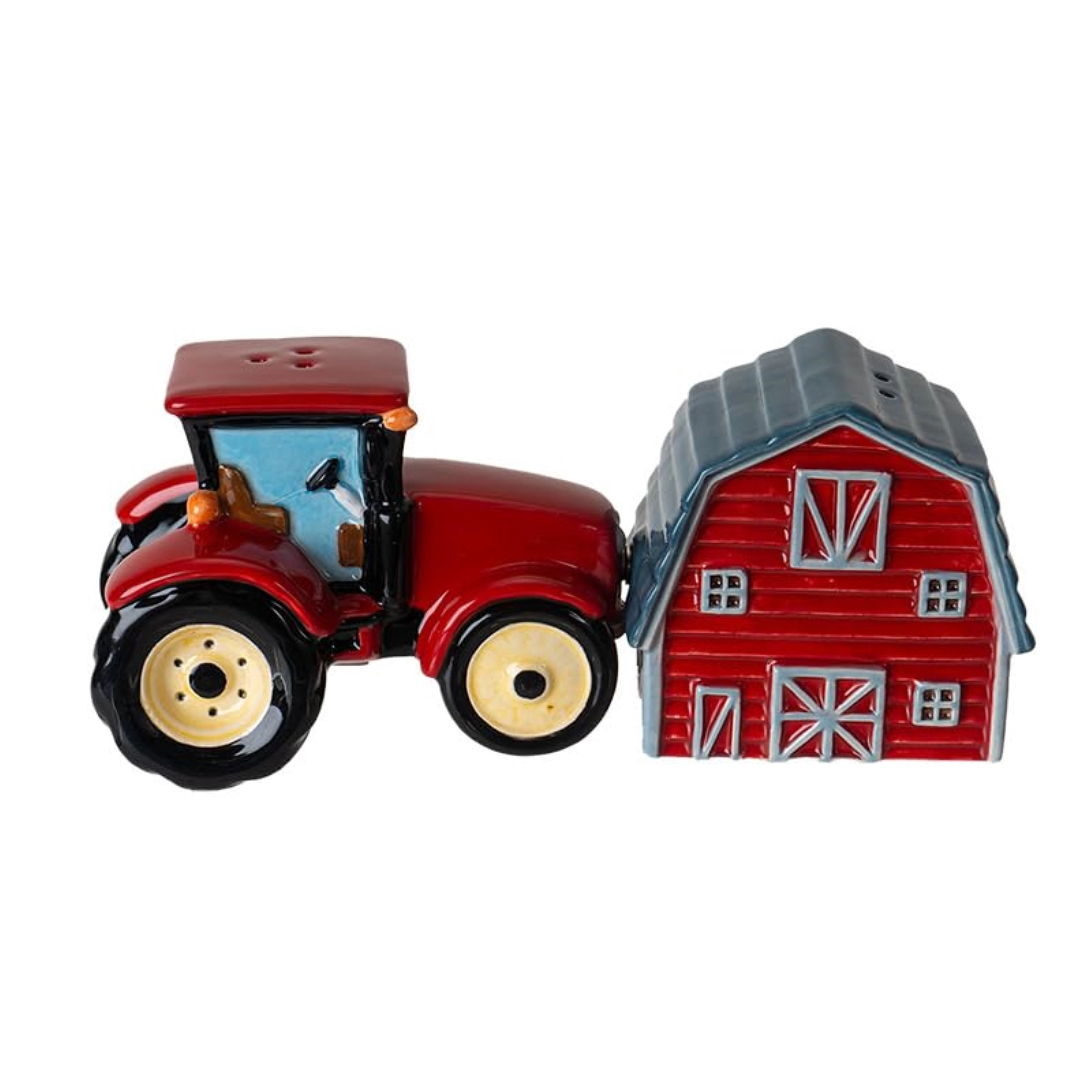 Pacific Giftware Red Tractor and Barn Country Kitchen Ceramic Magnetic Salt and Pepper Shaker Set