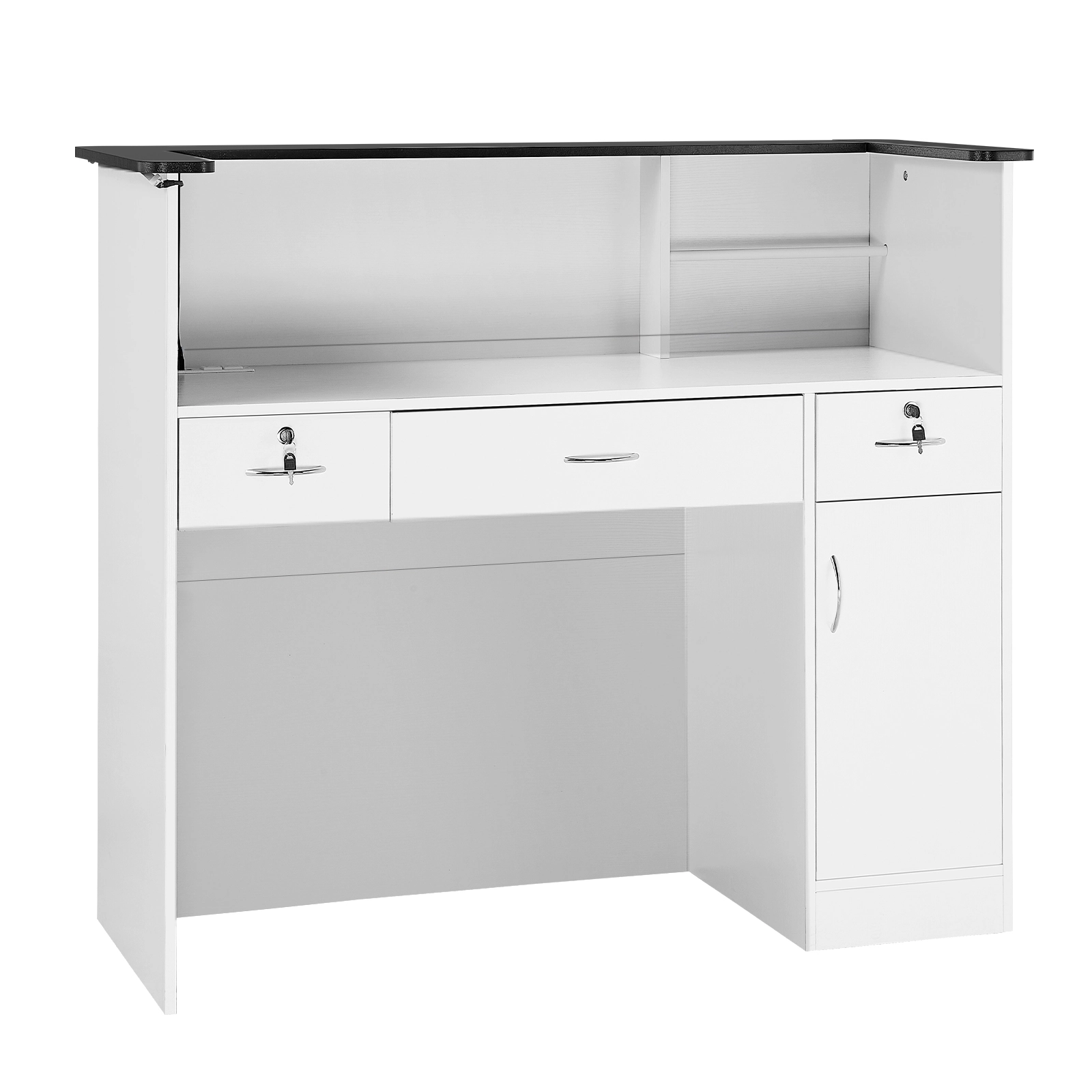 HONGGE Reception Desk, Rectangular Front Counter Table, Modern Office Desk with Light, Drawers