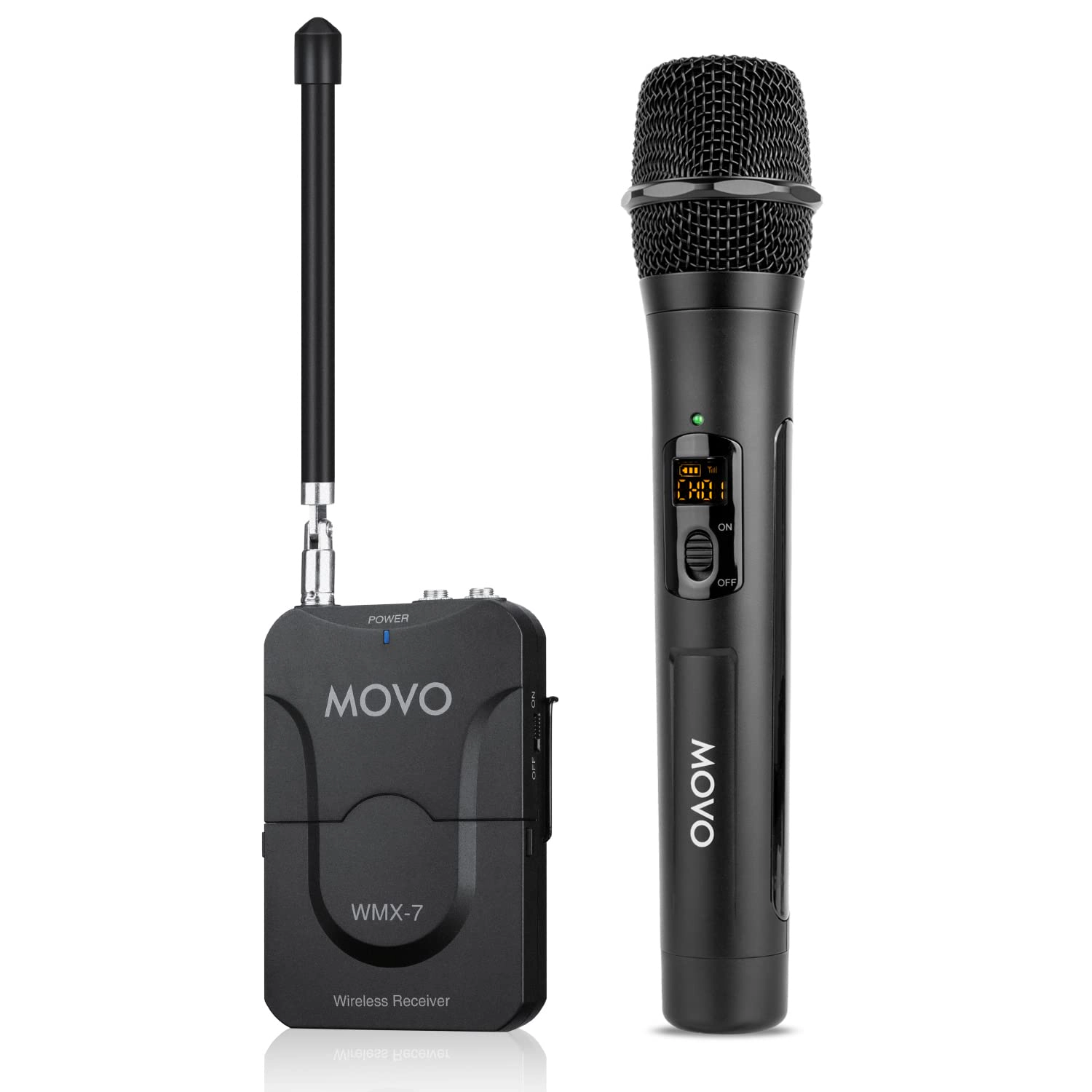 Movo WMX-7-TH+RX Handheld Wireless Microphone System - Omnidirectional Microphone with Built-in VHF Transmitter