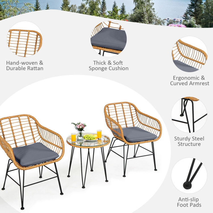 Hivvago 3 Pieces Rattan Furniture Set With Cushioned Chair Table