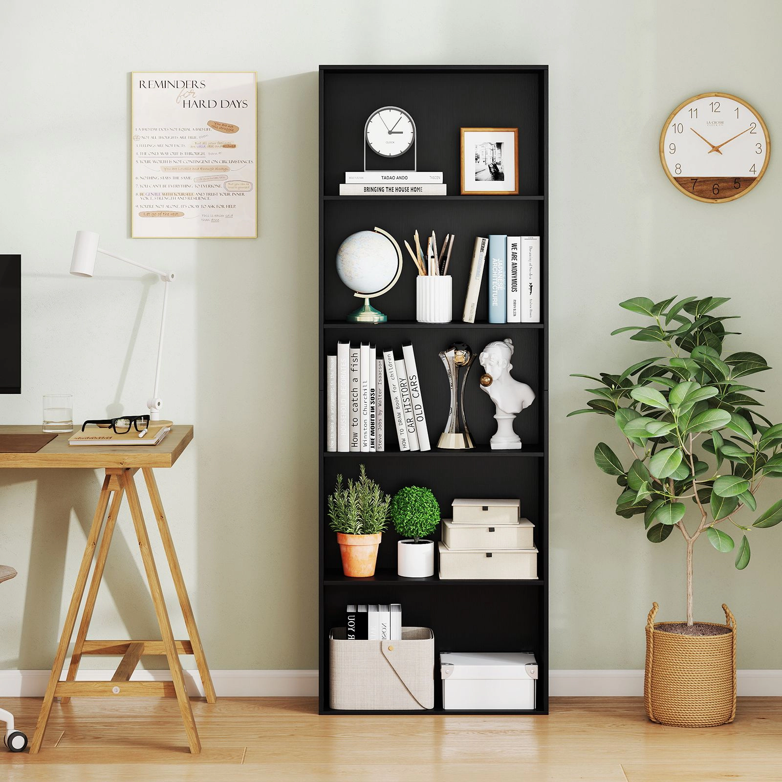 SlickBlue Unisex Tall Storage Bookshelf with 5 Display Shelves
