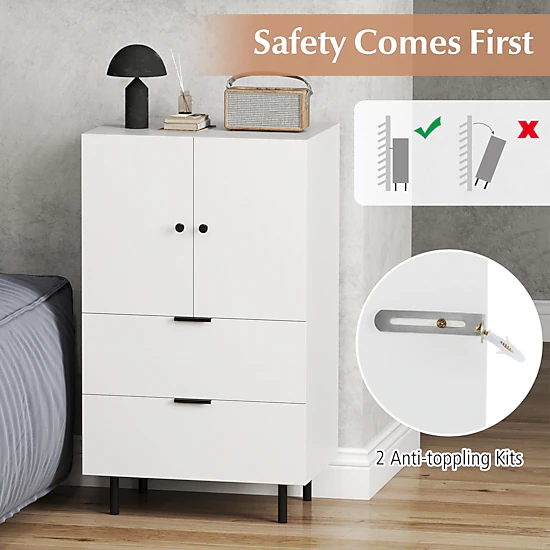 Glintex 40-Inch Narrow Serving Cupboard with 2 Deep Drawers, White