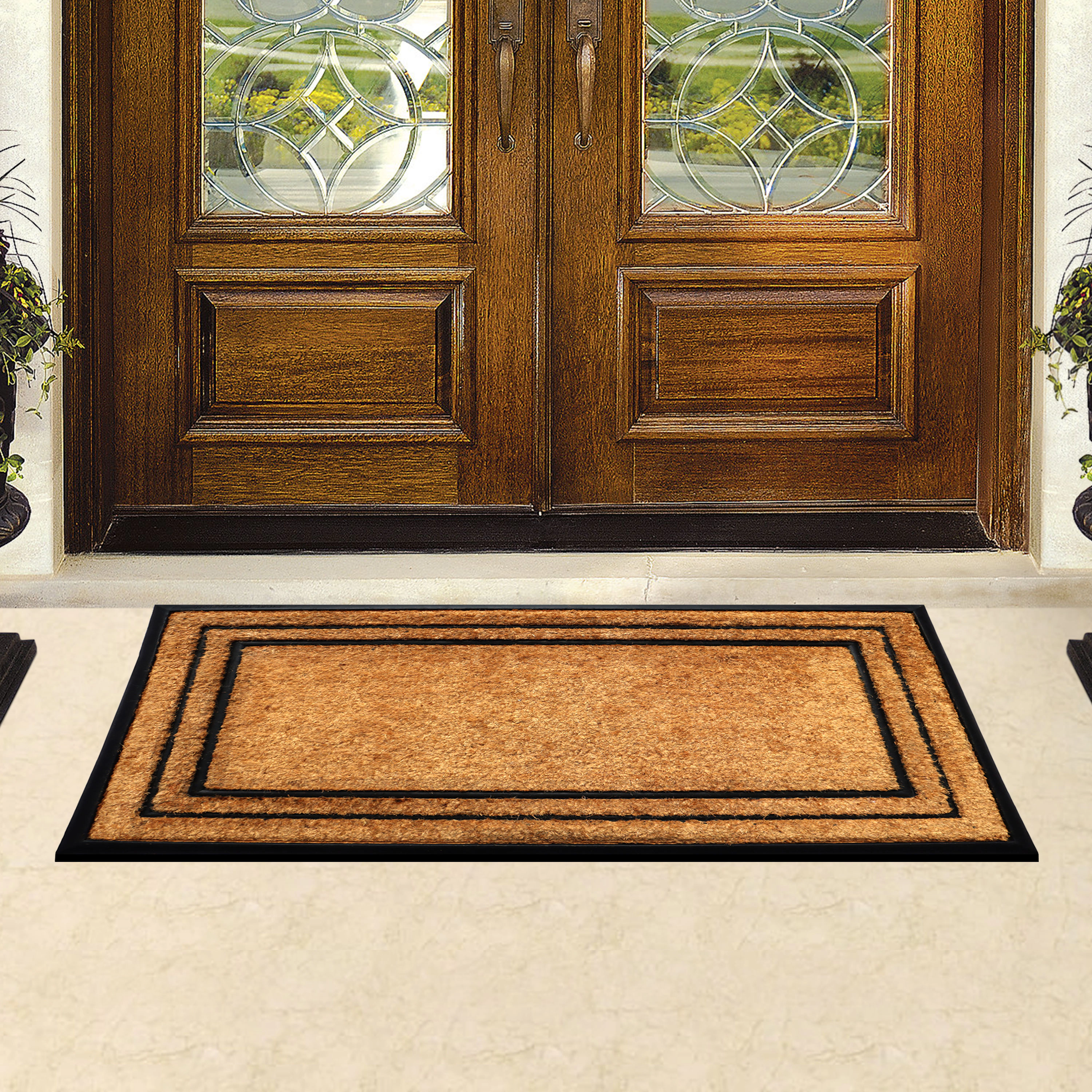 A1HC Coir and Rubber Door Mat 30x60 Inches Heavy Duty Non-Slip Dirt-Trapping Plain Border