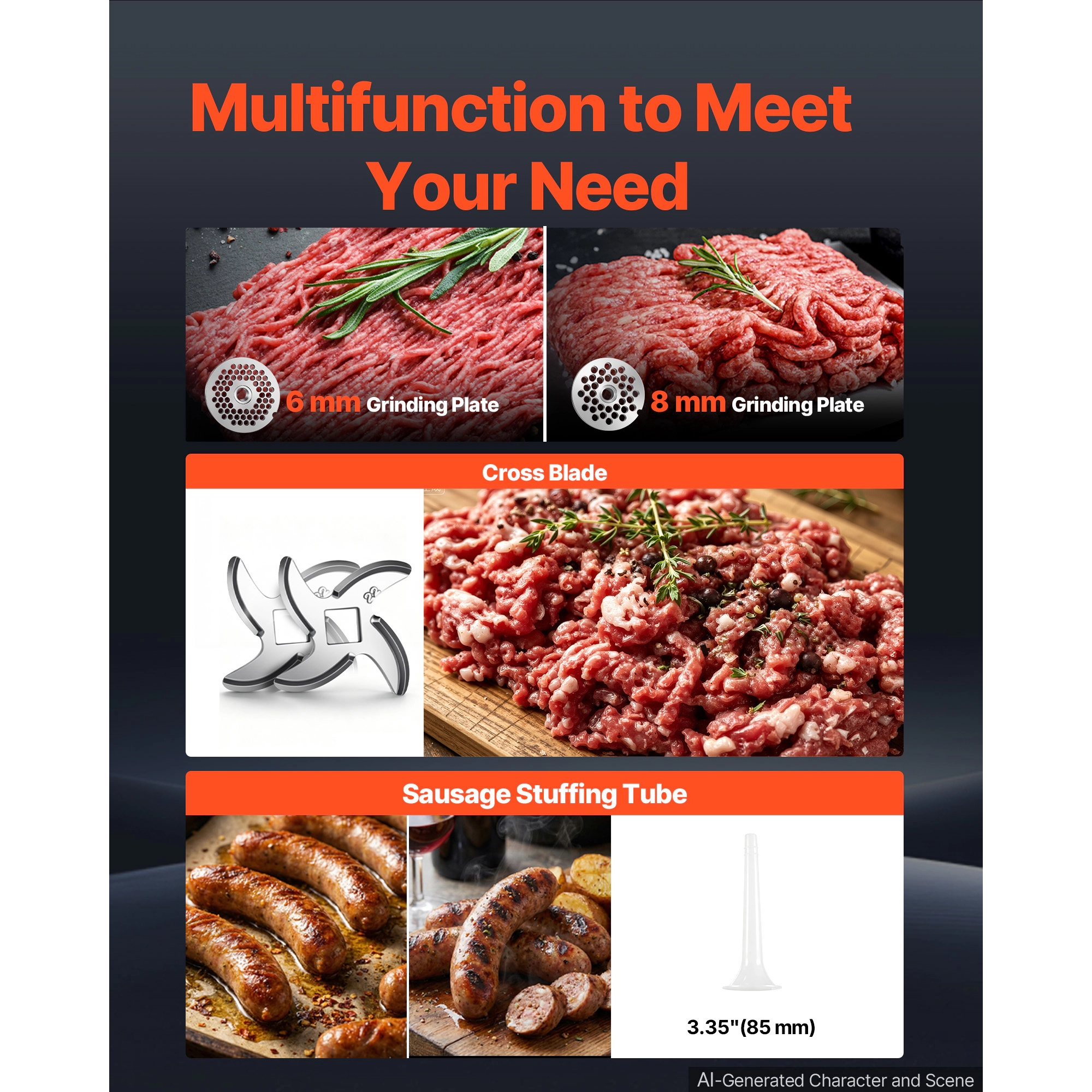 HONGGE Electric Meat Grinder Meat Grinder Machine Electric Meat Mincer Sausage Meat Grinder Home & Commercial Use
