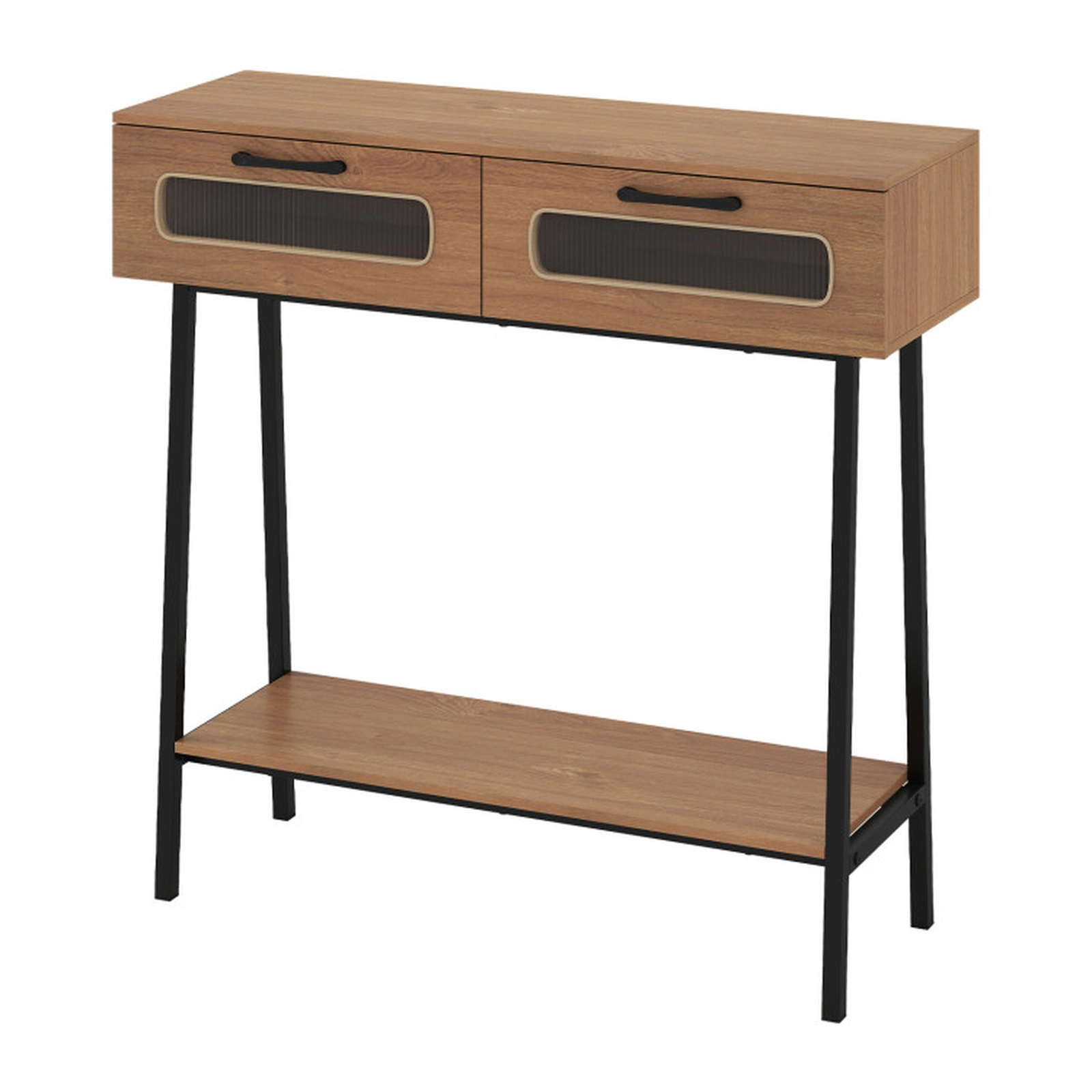 SUGIFT 36-in 100-lb Capacity Natural Console Table with Remote-Control 16-Color LED Lights 2 Drawers and Shelf
