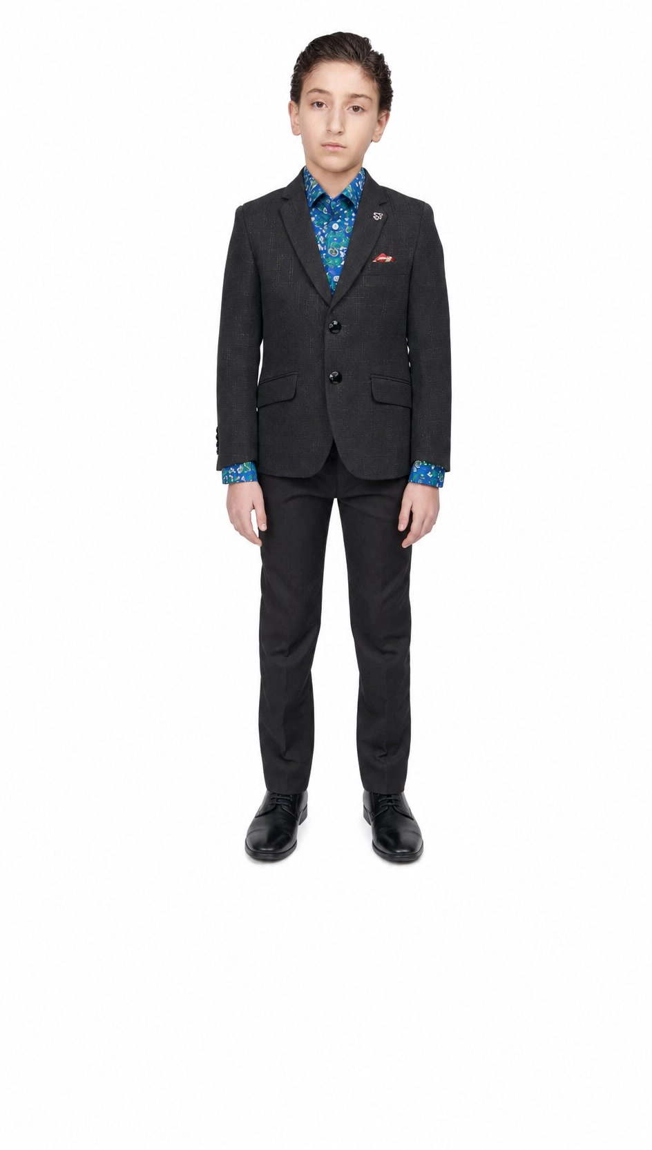 Elie Balleh Boys Slim Fit Windowpane Blazer