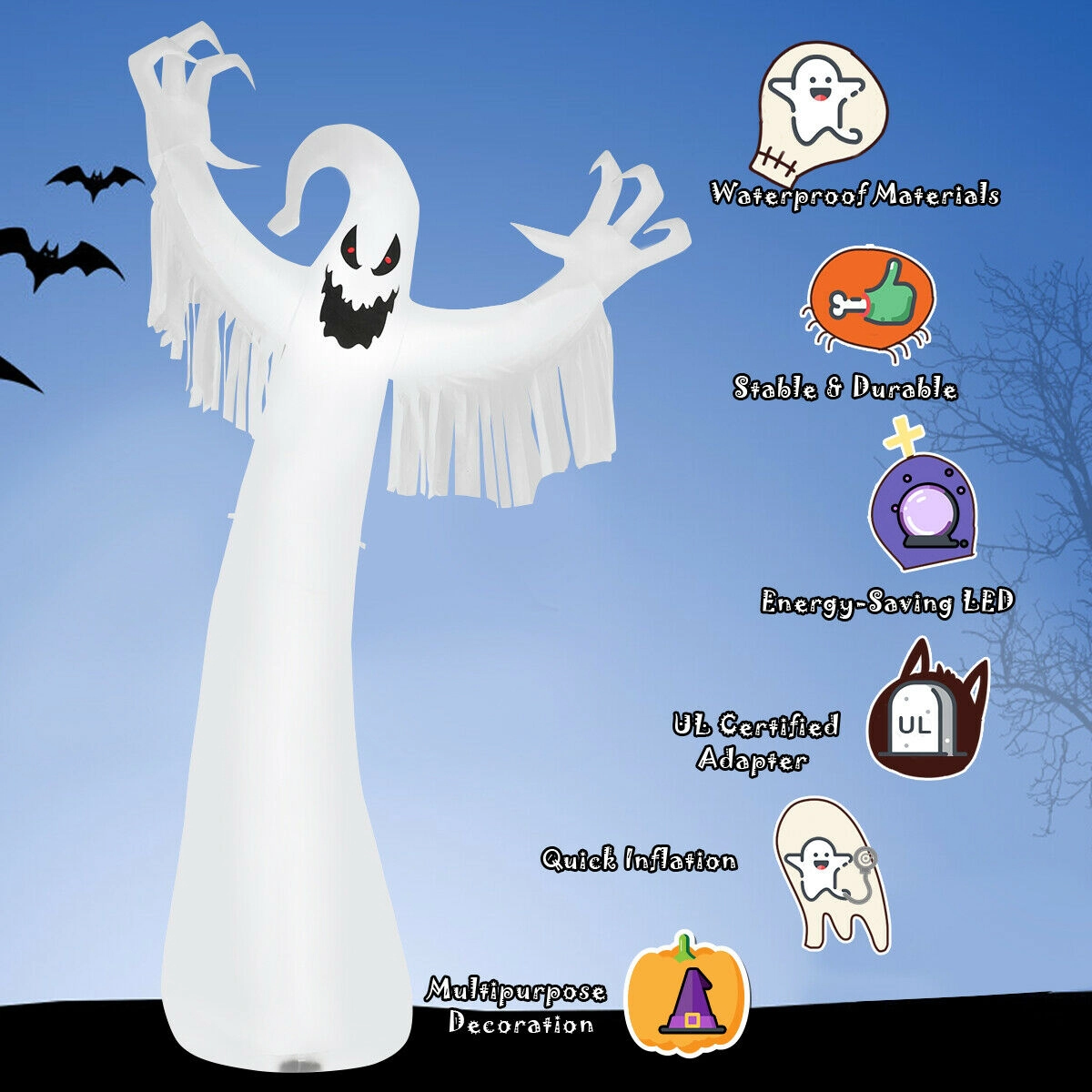 LJG 12 Feet Halloween Inflatable Spooky Ghost with Blower and LED Lights