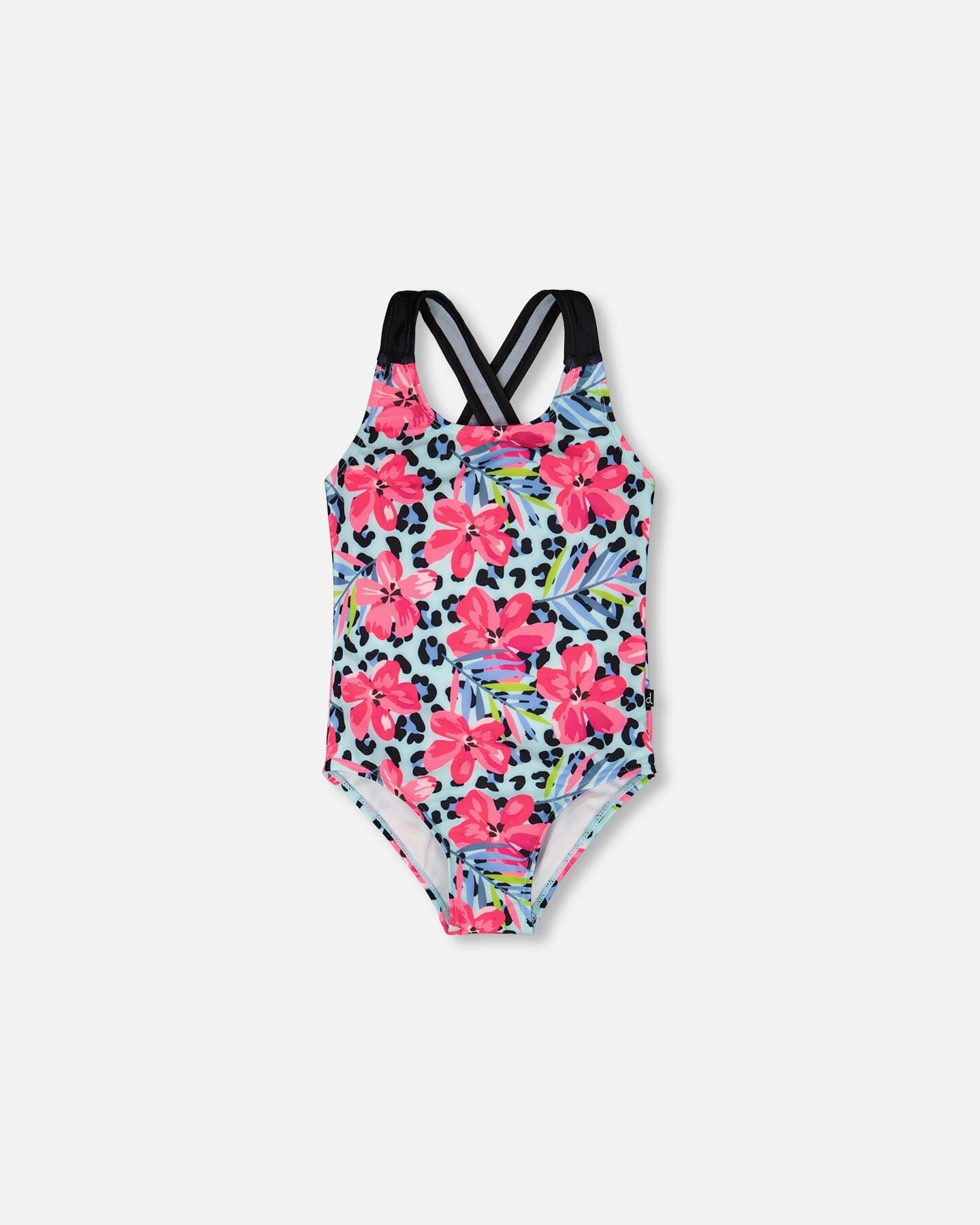 Deux par Deux Girls One-Piece Swimsuit Floral and Leopard Print
