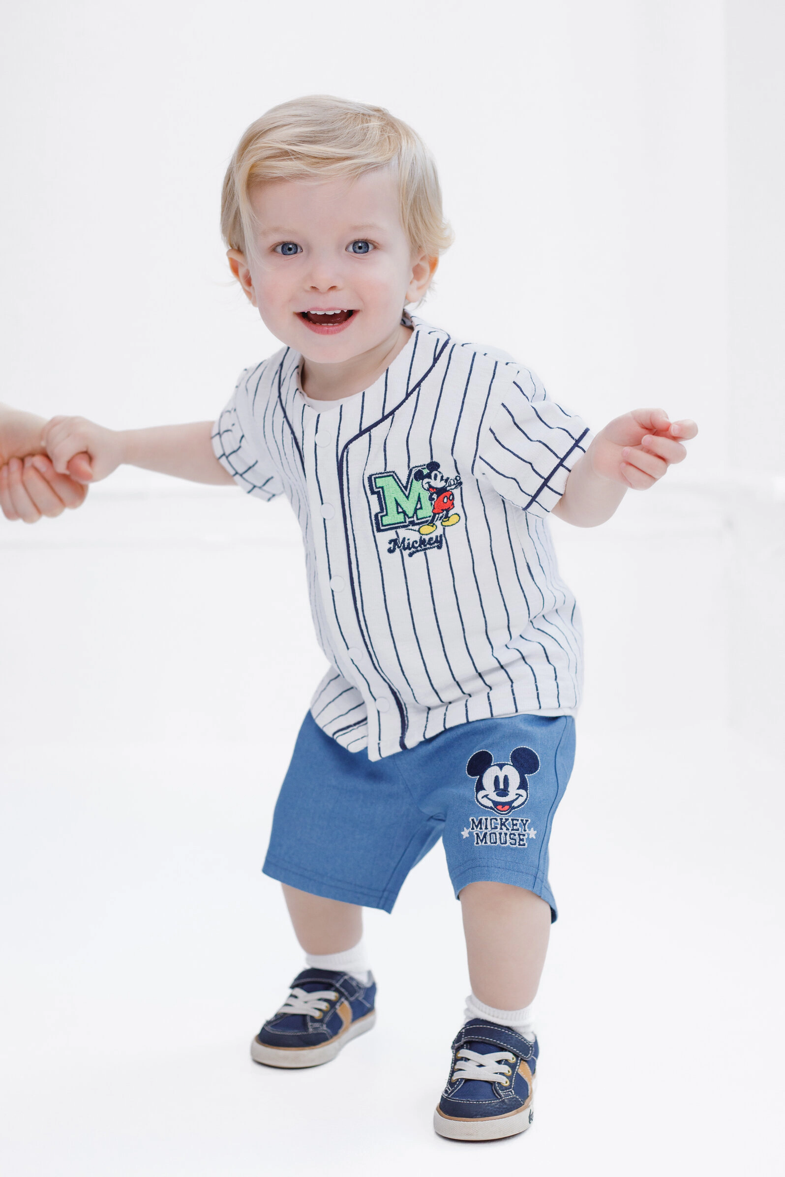 Disney Mickey Mouse Boys' Baseball Jersey and Denim Shorts Set
