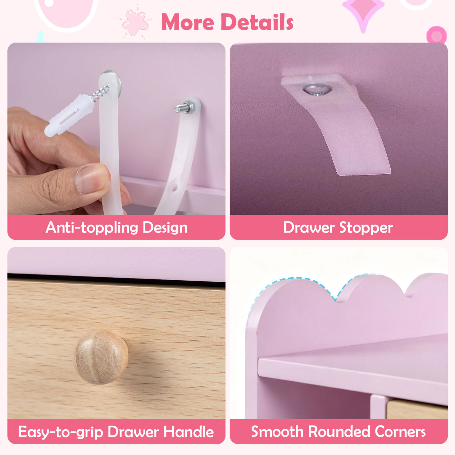 Hivvago Pretend Makeup Dressing Table Set With 2 Small Shelves And Compartments