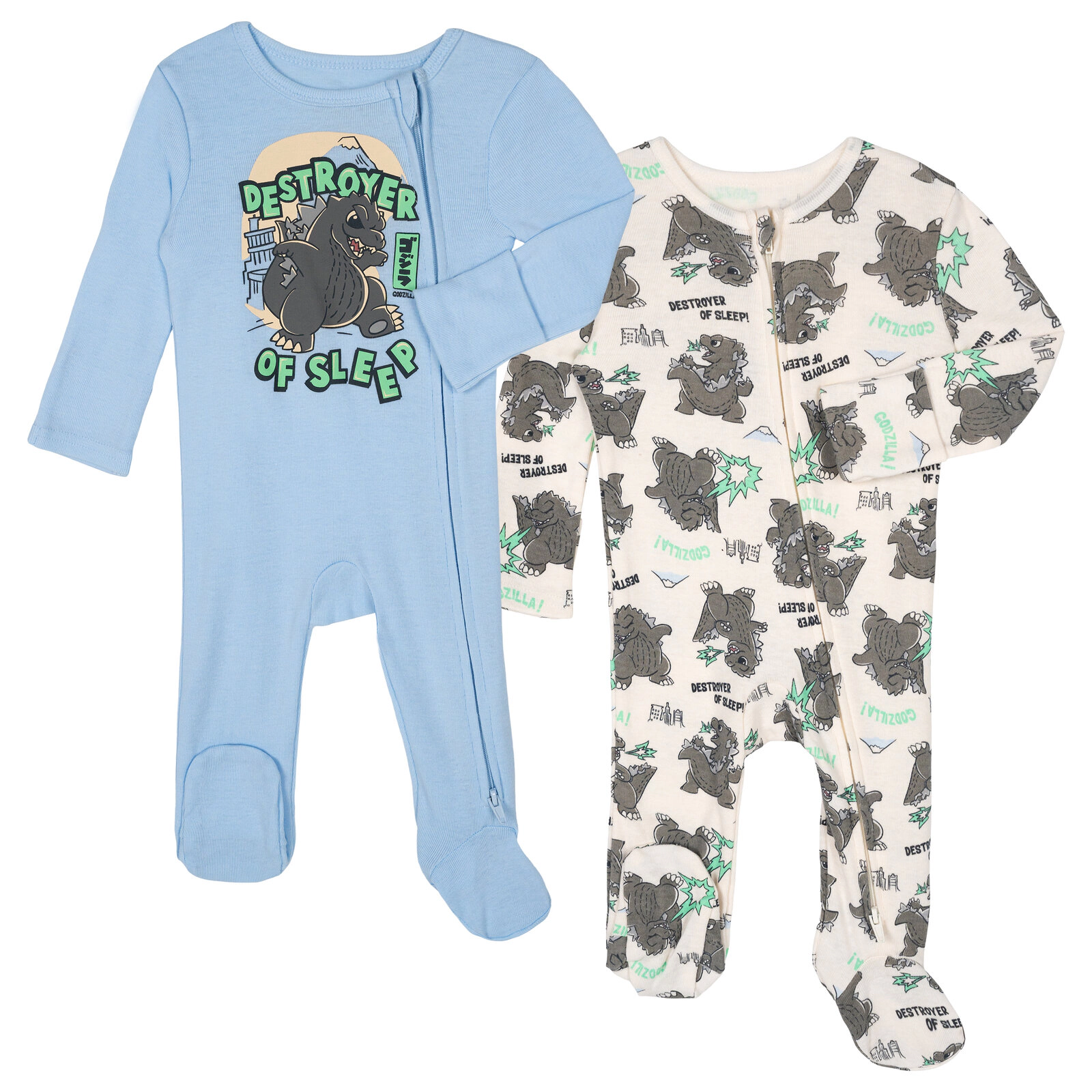 Godzilla Baby Boys' 2-Pack Ribbed Footed Sleep and Play