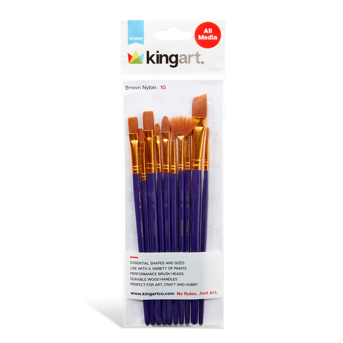 KINGART Studio Gold Nylon Brush Set - 10 pc Acrylic Watercolor Oil