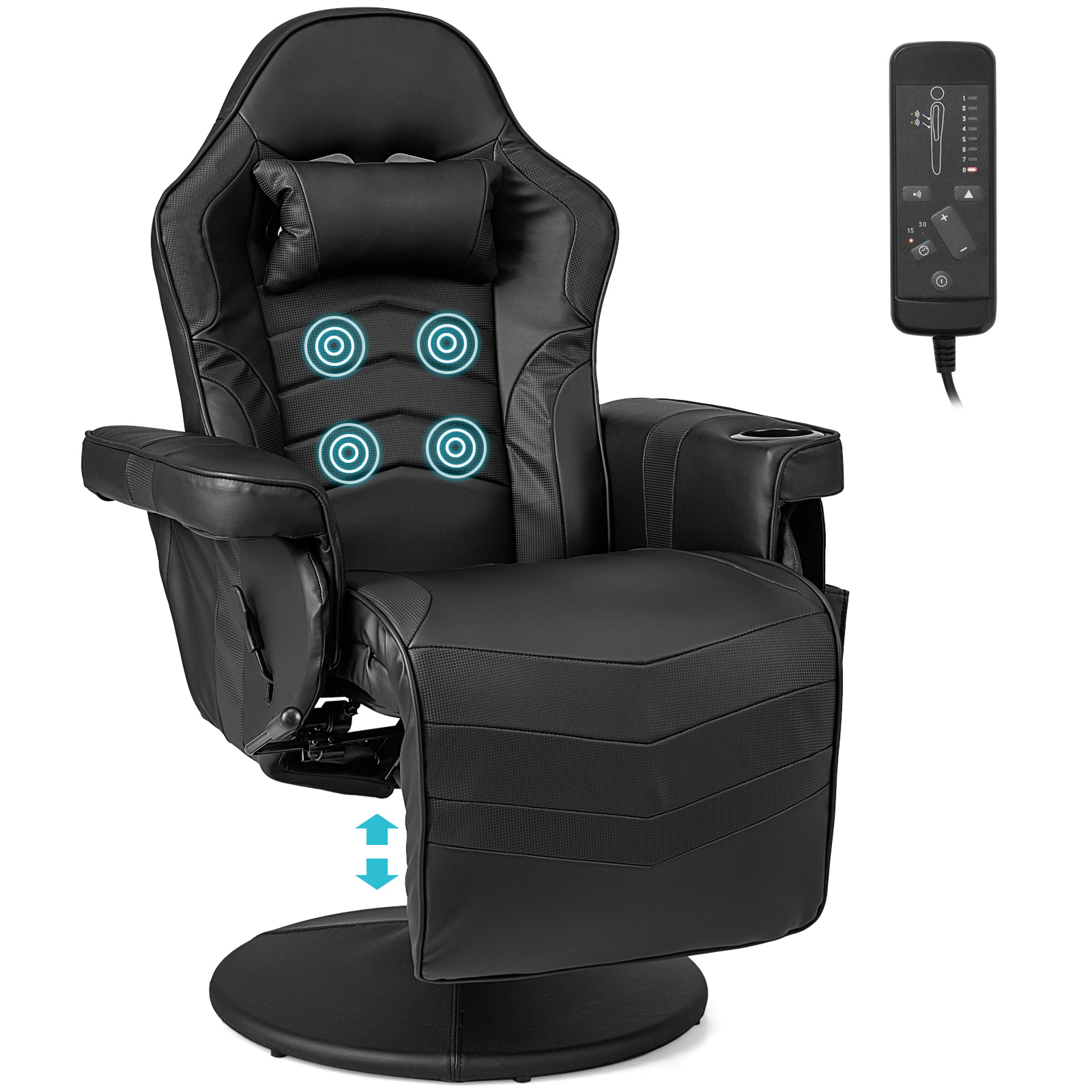 SUGIFT Massage Video Gaming Recliner Chair Adjustable Height 31.5-in Wide Seat 352-lb Capacity Massage Function Black