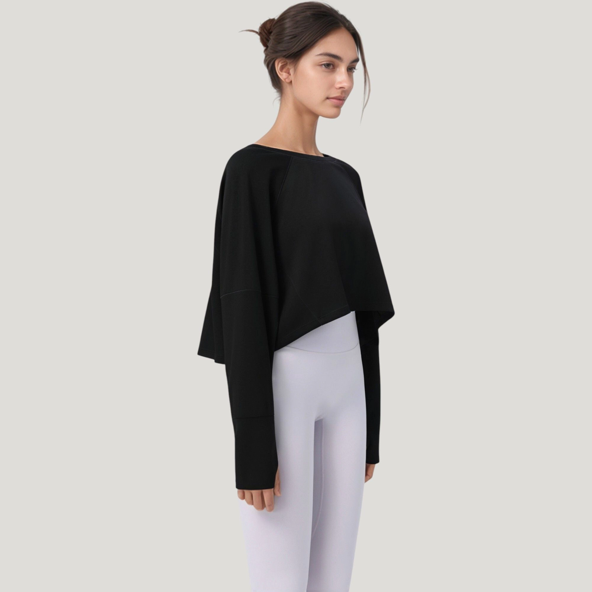 Anna-Kaci Women's Cropped Long Sleeve Active Top with Relaxed Fit and Crew Neck Design