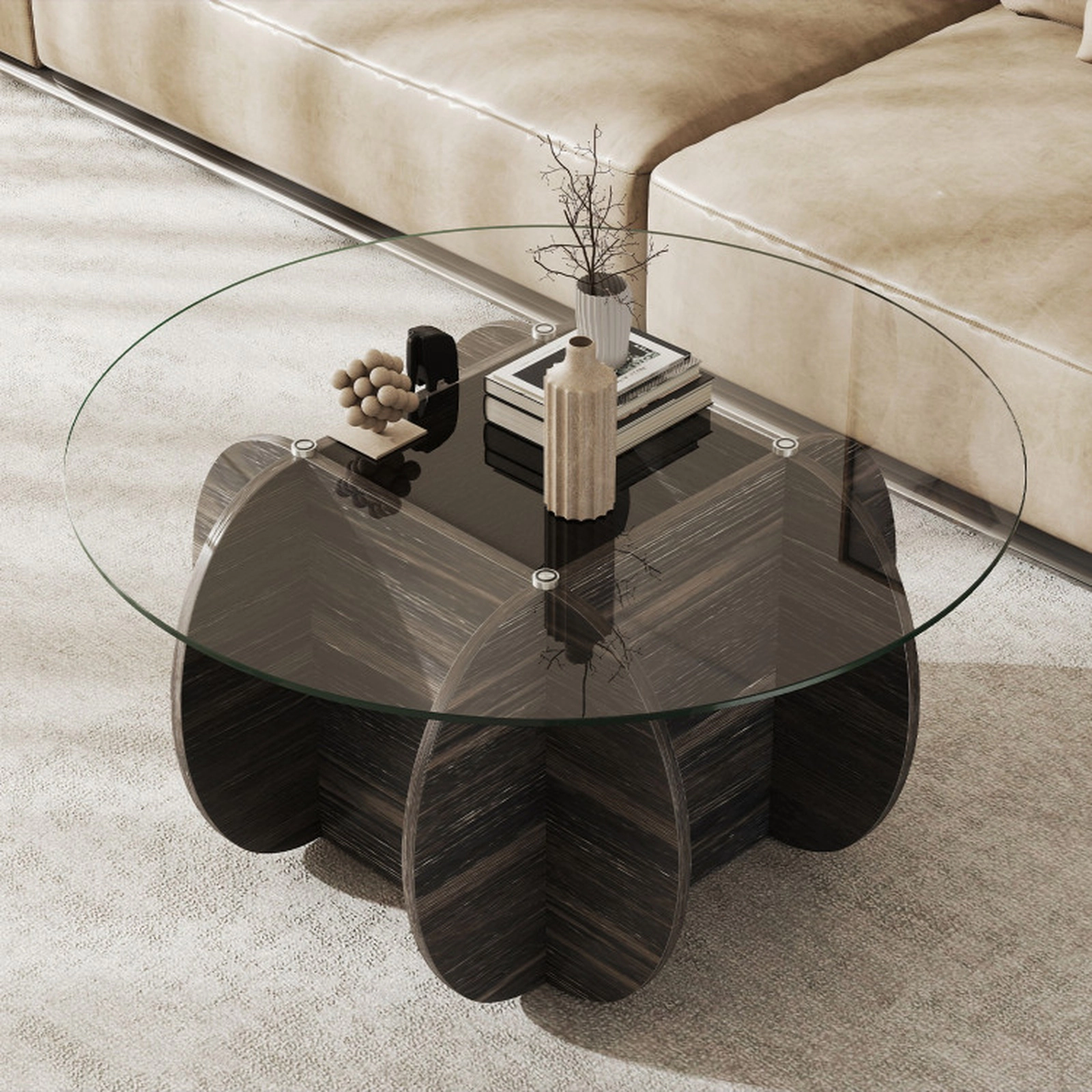 SUGIFT Round 8-mm Tempered Glass Top Hidden Compartment Coffee Table 35-in x 35-in x 18-in 220-lb Capacity Black