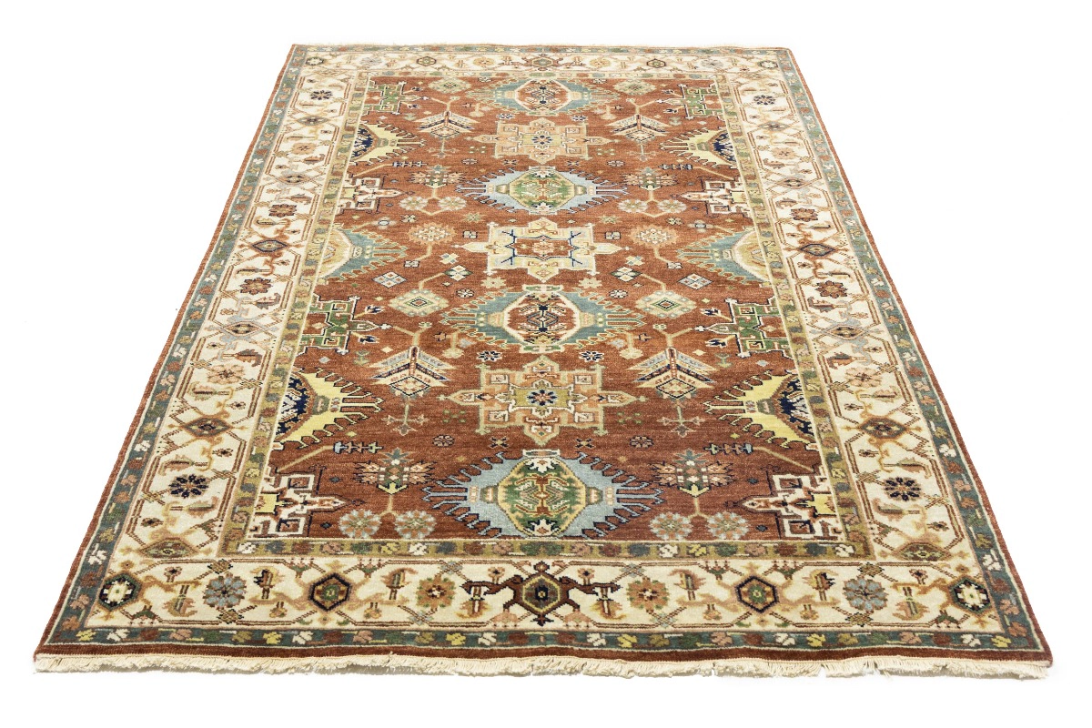 Magic Rugs 5'0 X 8'0 Hand Knotted Rust & Cream Indo-Karajeh Wool Rug