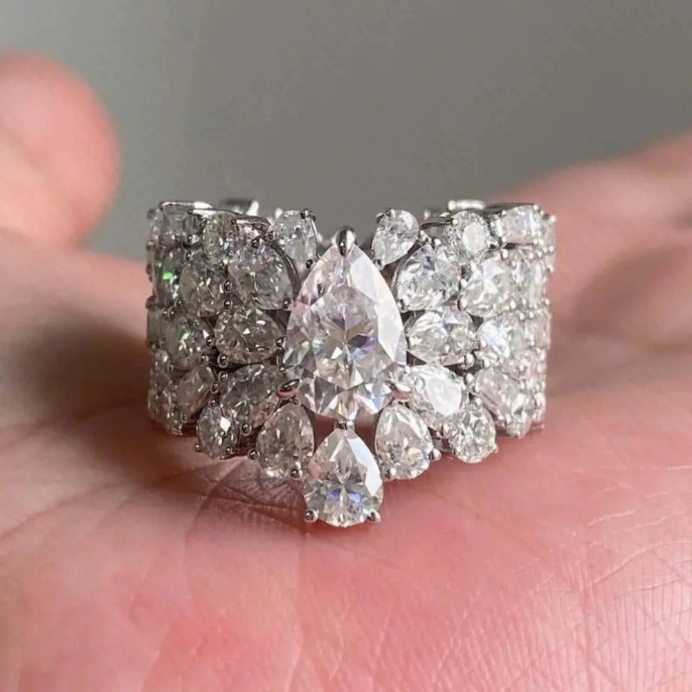 Wardrobe Whimsy Pear‑Cut Cubic Zirconia Multi‑Layer Wide Statement Cocktail Ring