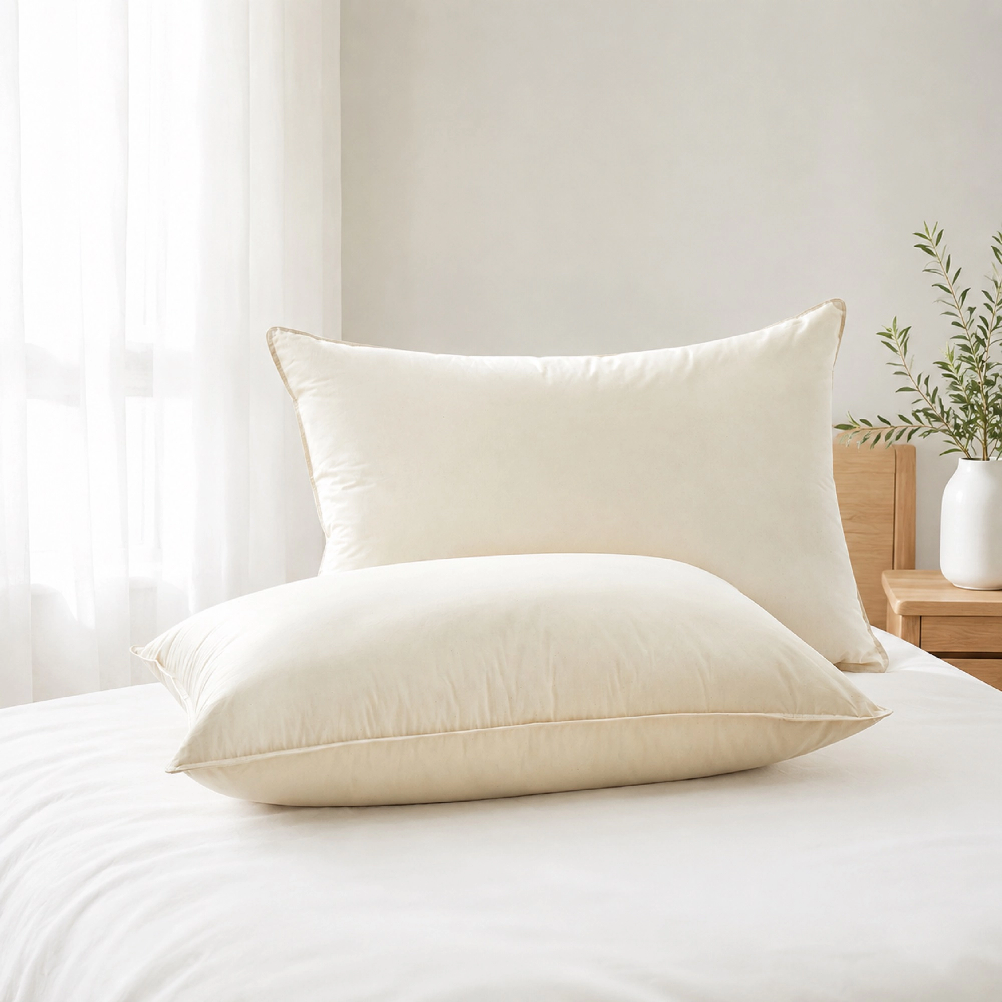 Unikome 2 Pack 90% Down Feather Organic Cotton Bed Pillows Made Germany, Soft & Supportive