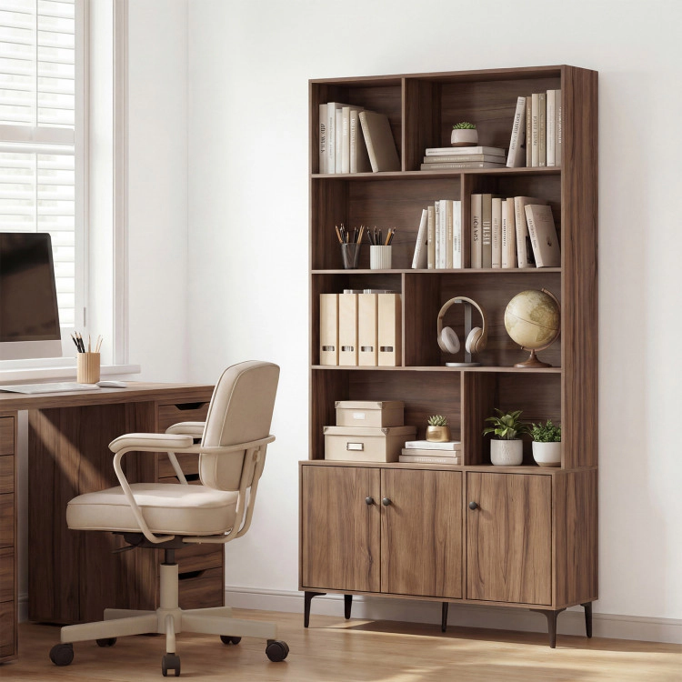 Hivvago Bookshelf with 3 Doors and 2 Anti-Tipping Kits for Home Office
