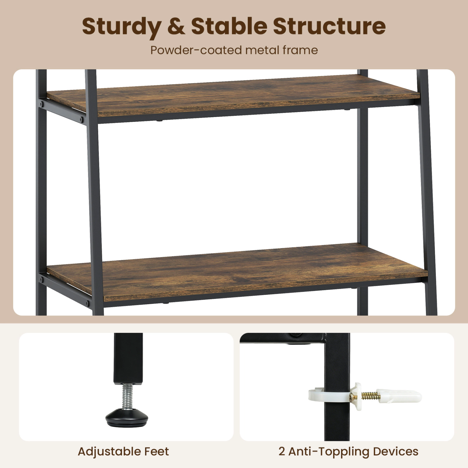 LJG 3-Tier Ladder Shelf and Corner Shelf Set with Metal Frame