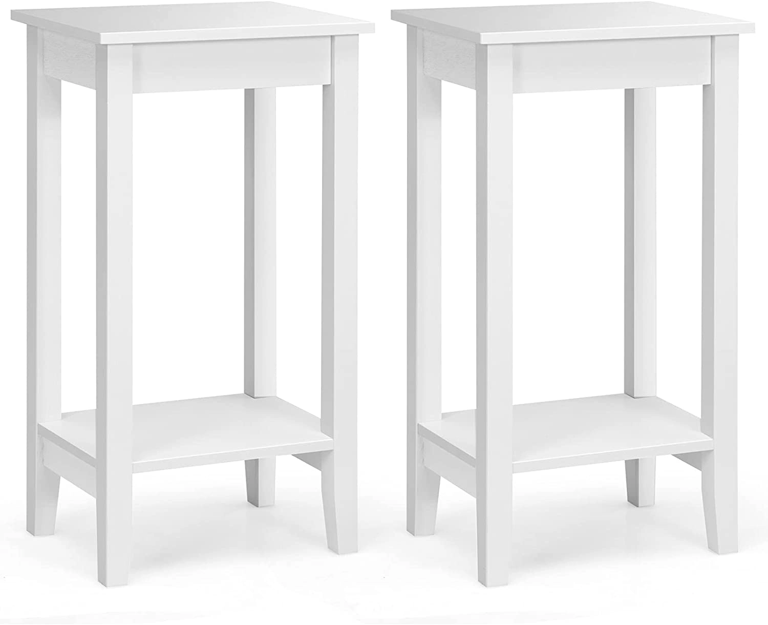 SUGIFT Set of 2 White 29-Inch 2-Tier End Tables with Storage Shelves