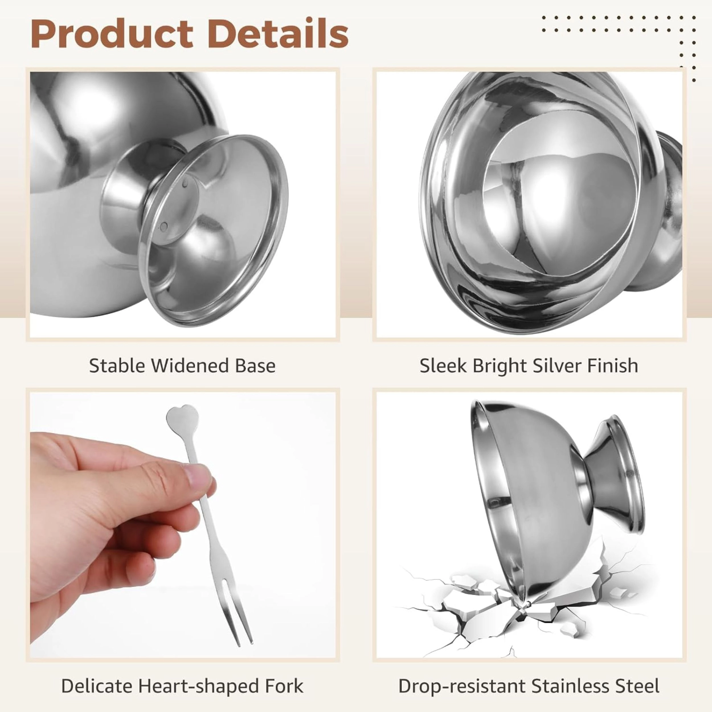 Stock Preferred Silver Stainless Steel Ice Cream Dessert Bowl with Forks