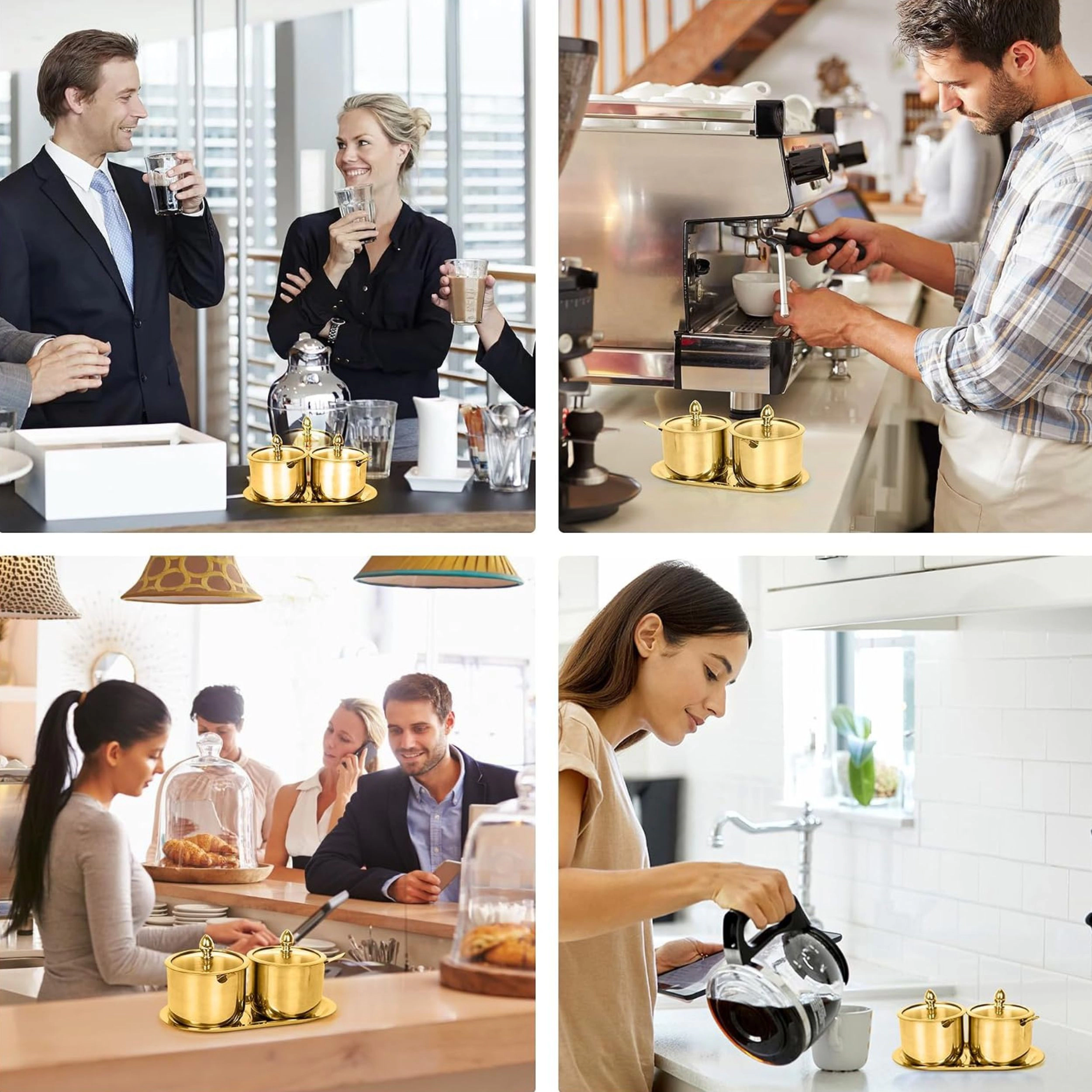 Stock Preferred Pack of 2 Coffee and Sugar Dispenser Set with Tray Glass Lids Spoons 10 oz