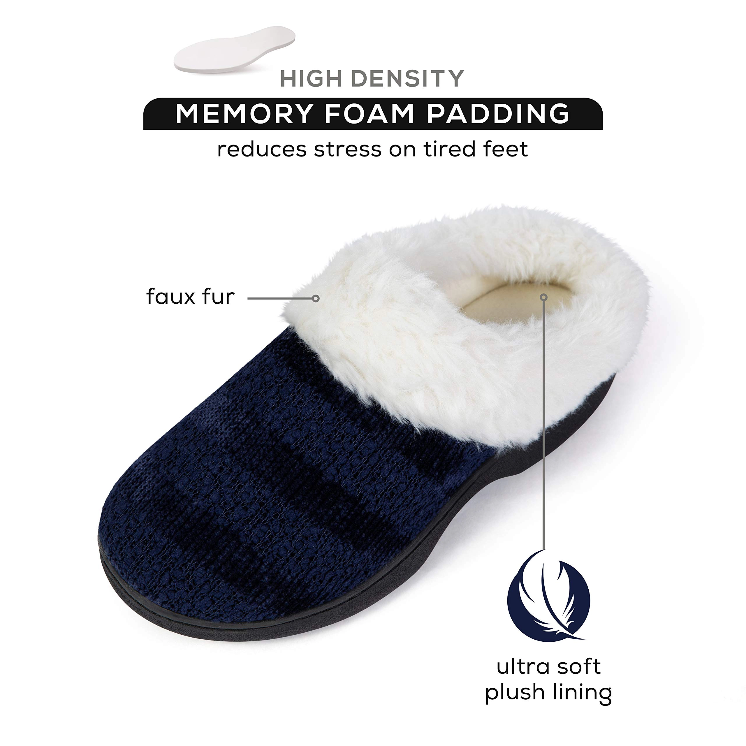 Roxoni Women’s Cozy Memory Foam Slippers – Warm Faux Fur with Anti-Skid Indoor/Outdoor Sole