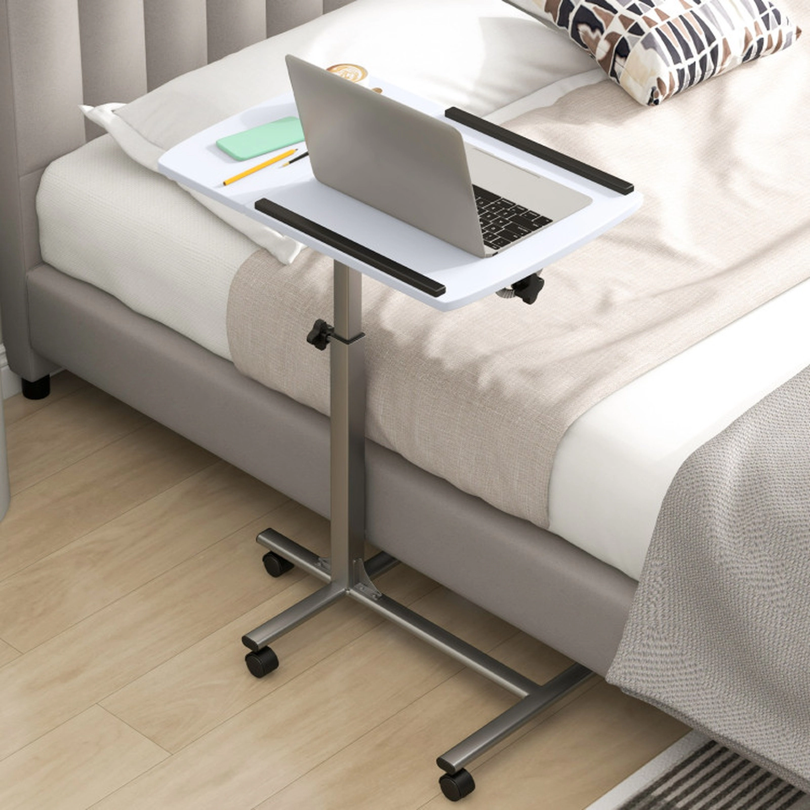 SUGIFT Tilting Top Swivel Casters Rolling Laptop Desk 23.5-in x 16-in 24.5-in to 36-in Height 33-lb Capacity White
