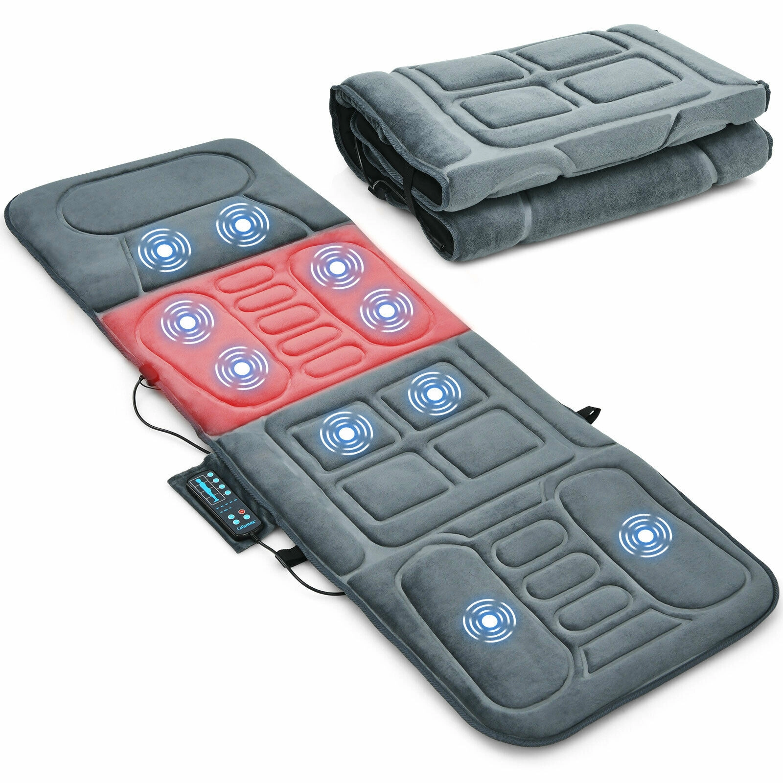 SUGIFT Gray Foldable Full Body Massage Mat with Heat and 10 Vibrating Motors 65-in W 25.5-in D 5 Intensity Modes