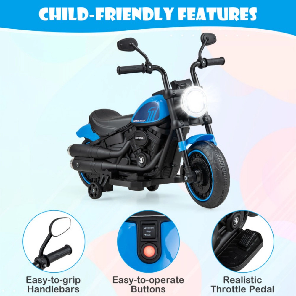 SUGIFT Removable Training Wheels and LED Headlight 6V Kids Electric Motorcycle