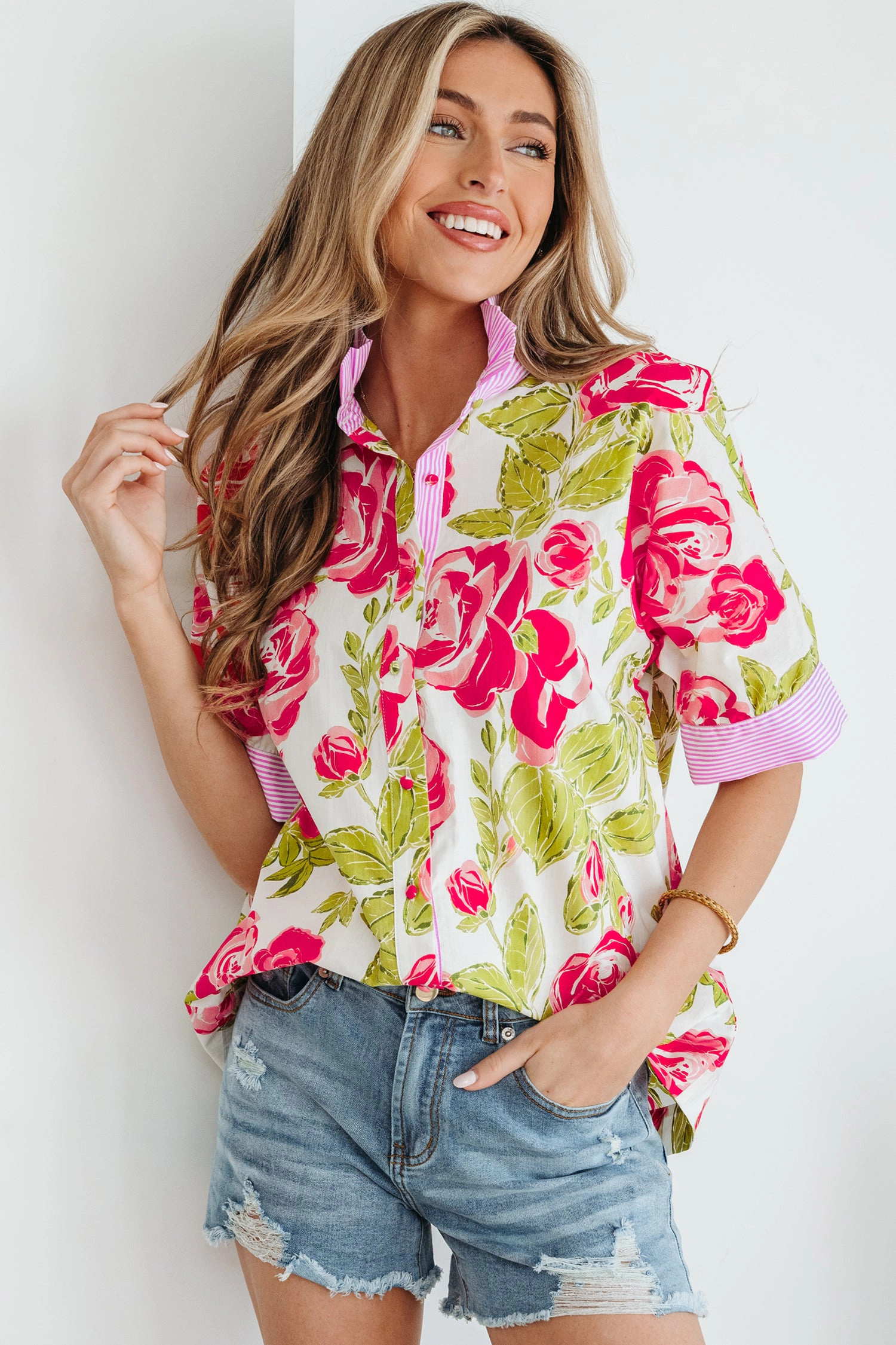 Threaded Pear Women's Rebekah Collar Short Sleeve Shirt