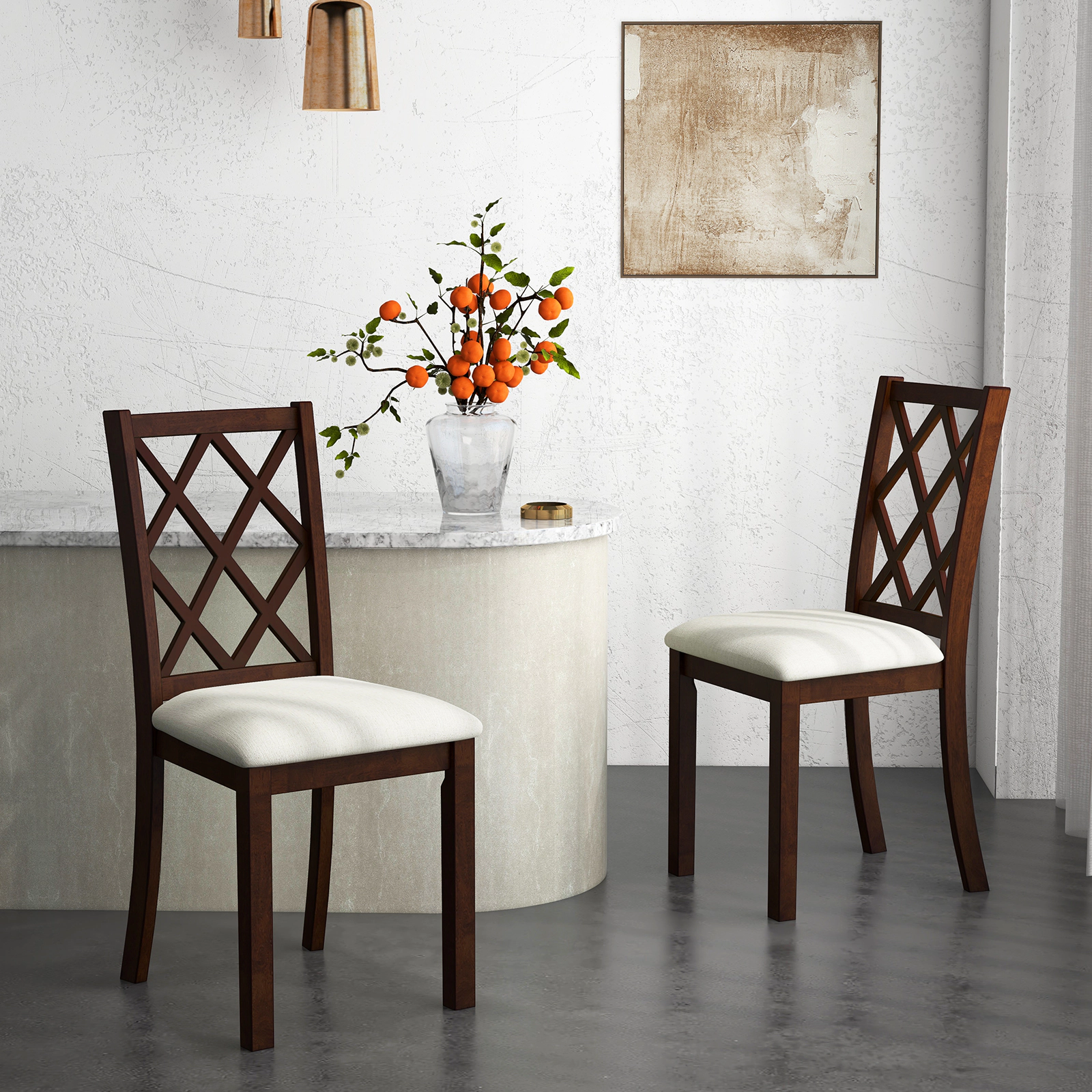 LJG Dining Chair Set of 2 Wood Kitchen Chairs with Upholstered Seat Cushion and Rubber Wood Legs