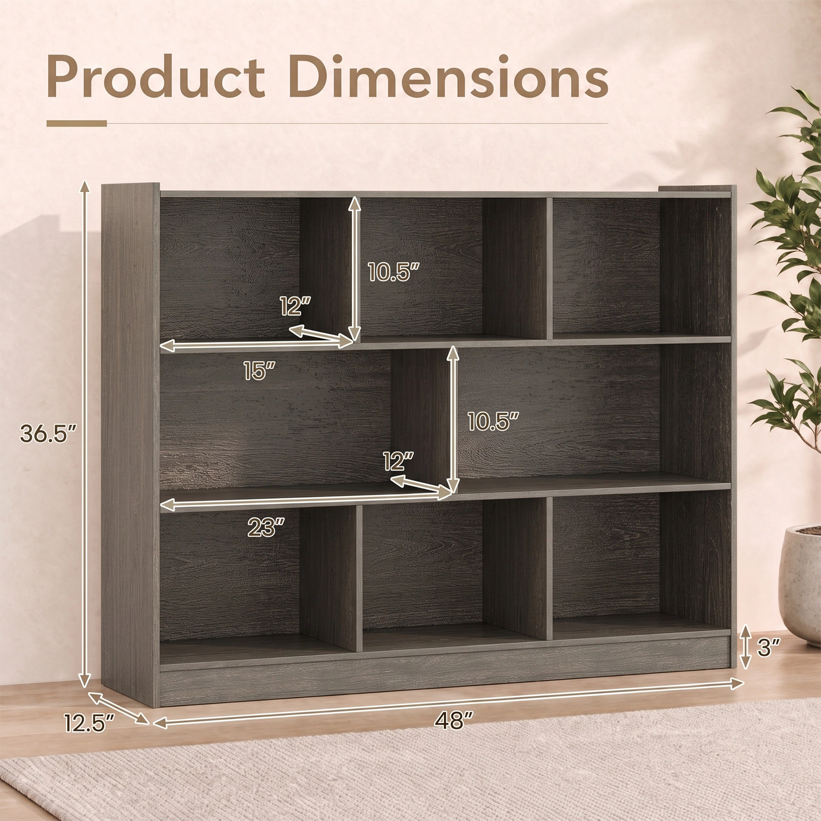 Costway 3-tier Open Bookcase 8-Cube Bookshelf Storage Display Cabinet French Oak Yellow
